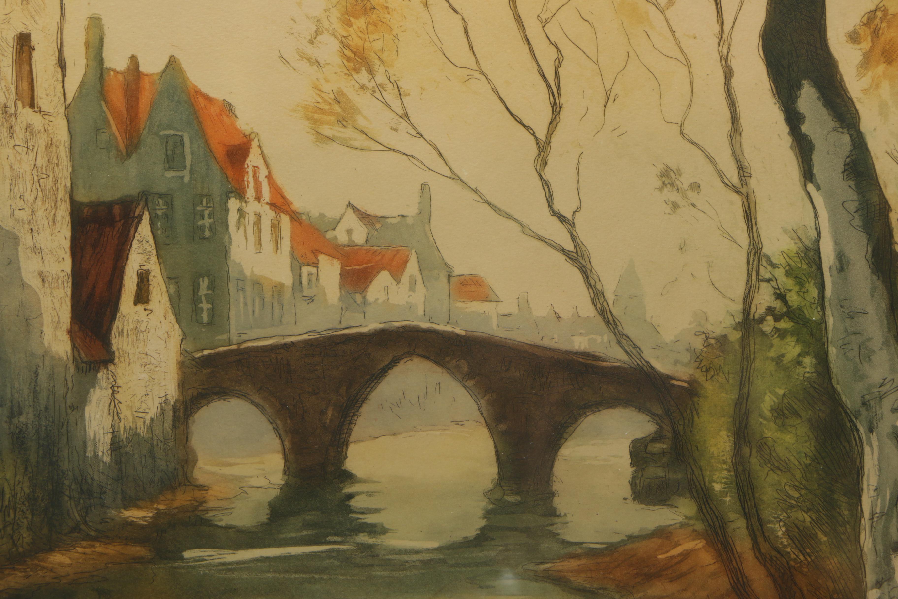 A la Poupee Etching of Bruges Belgium
