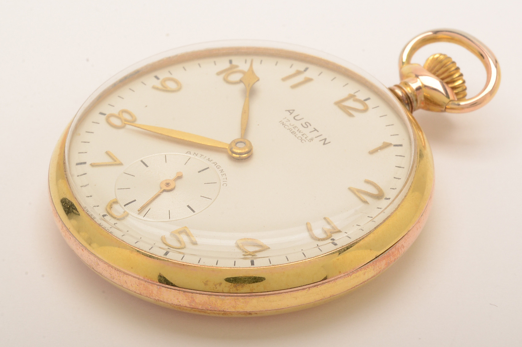 Vintage Austin Incabloc Antimagnetic Open Face Pocket Watch