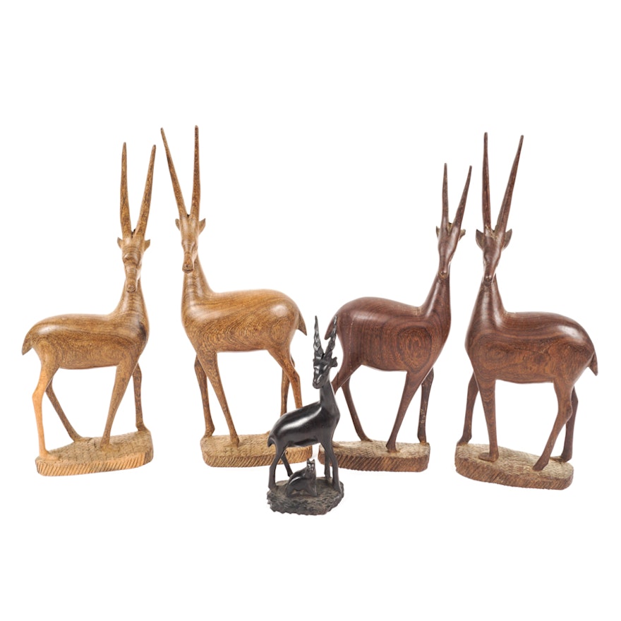 Vintage Wooden African Antelope Figurines