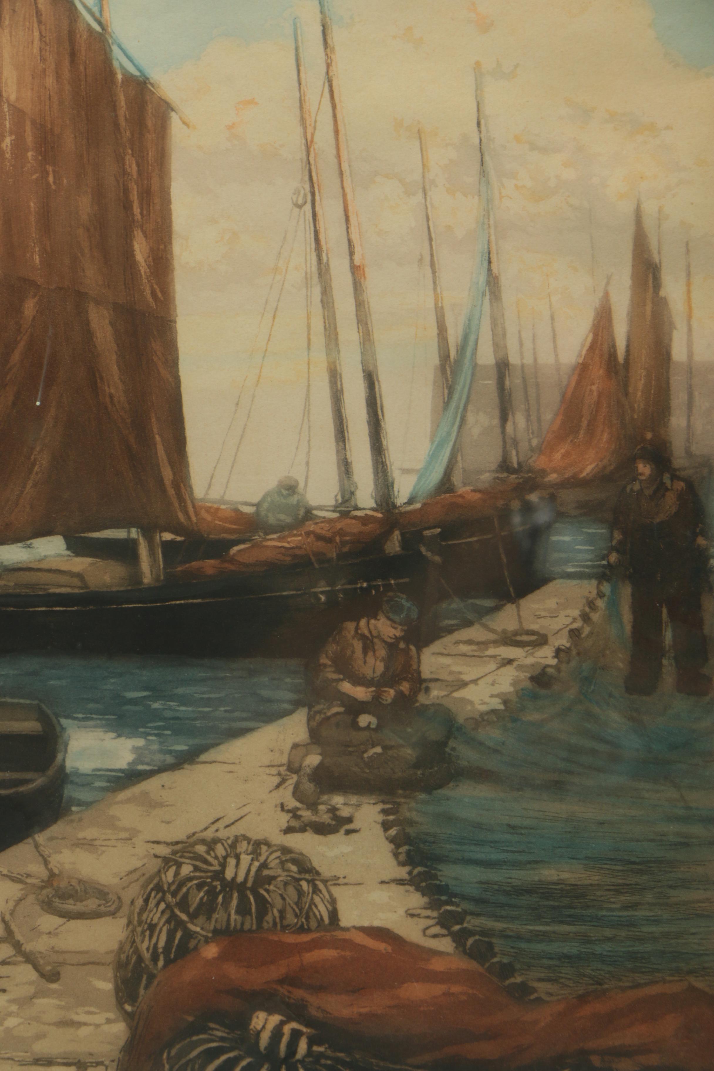 Bastogy a la Poupee Etching with Aquatint of Boats with Red Sails