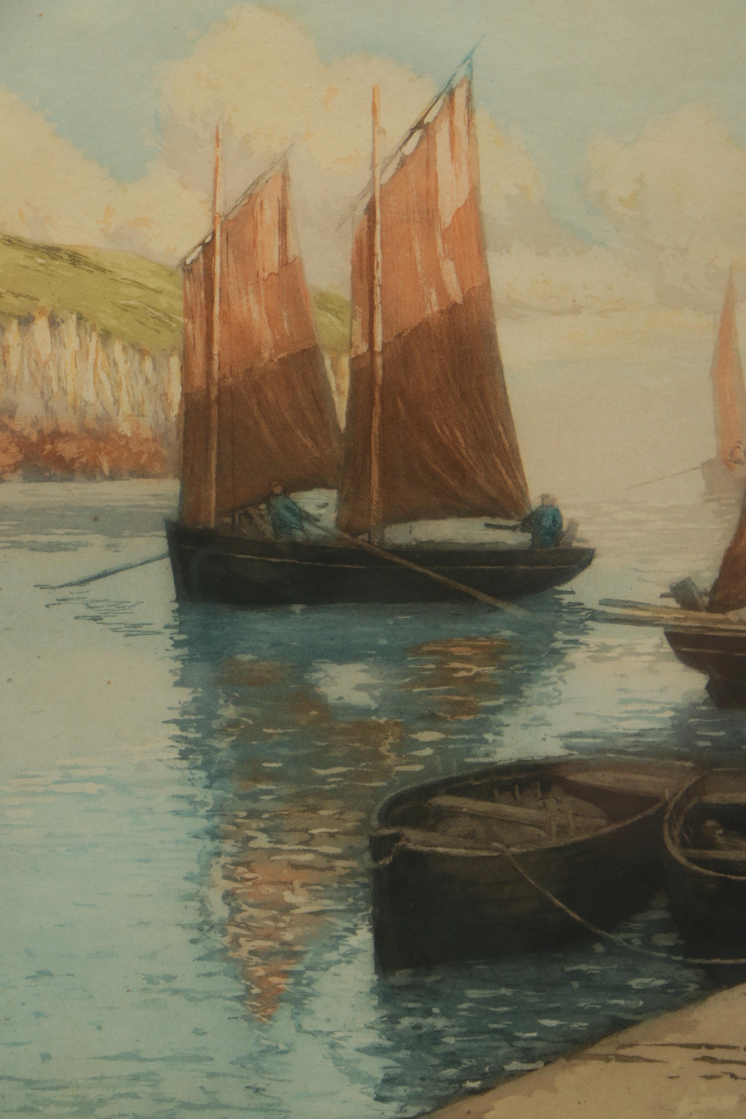 Bastogy a la Poupee Etching with Aquatint of Boats with Red Sails