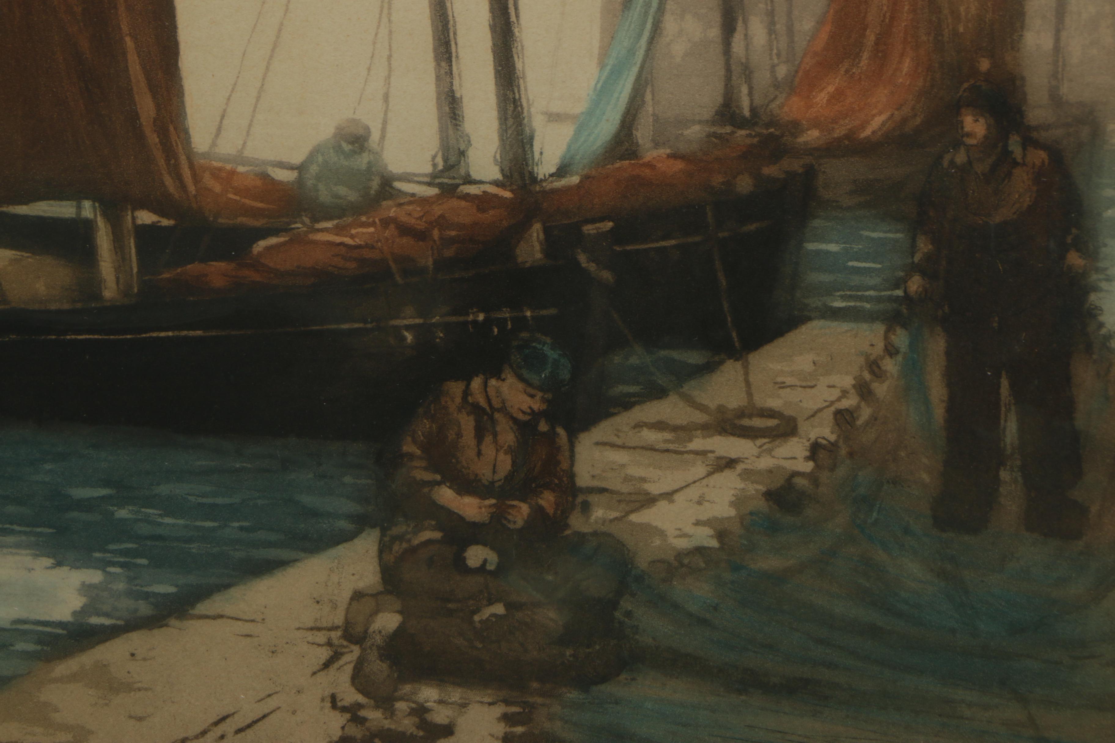 Bastogy a la Poupee Etching with Aquatint of Boats with Red Sails