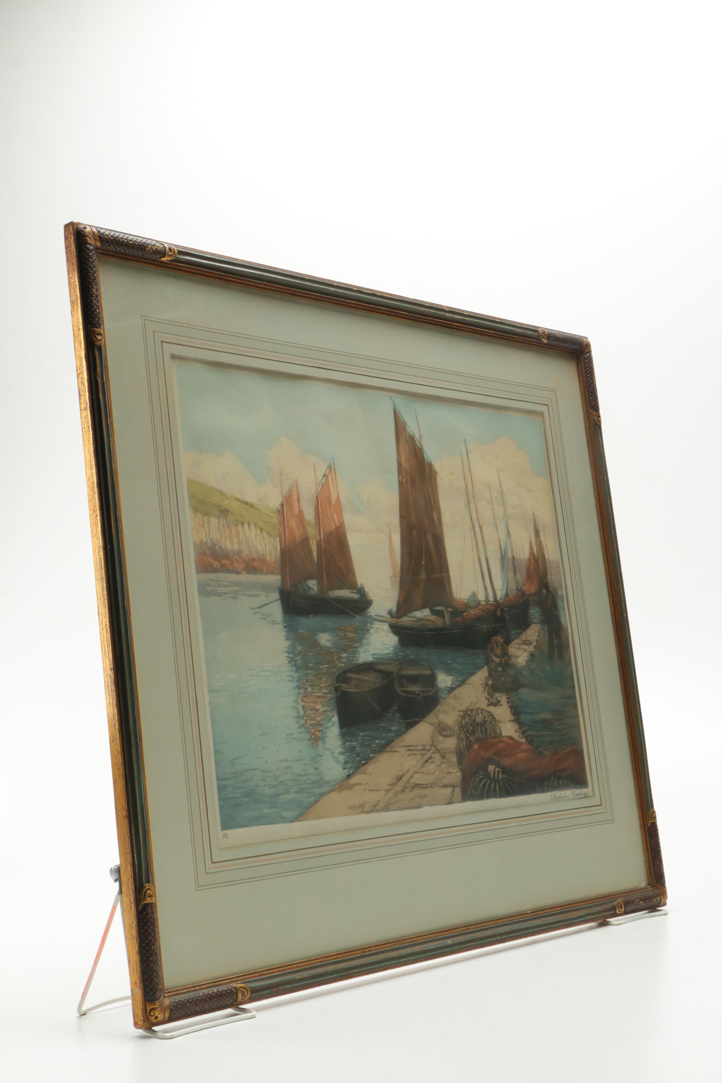 Bastogy a la Poupee Etching with Aquatint of Boats with Red Sails