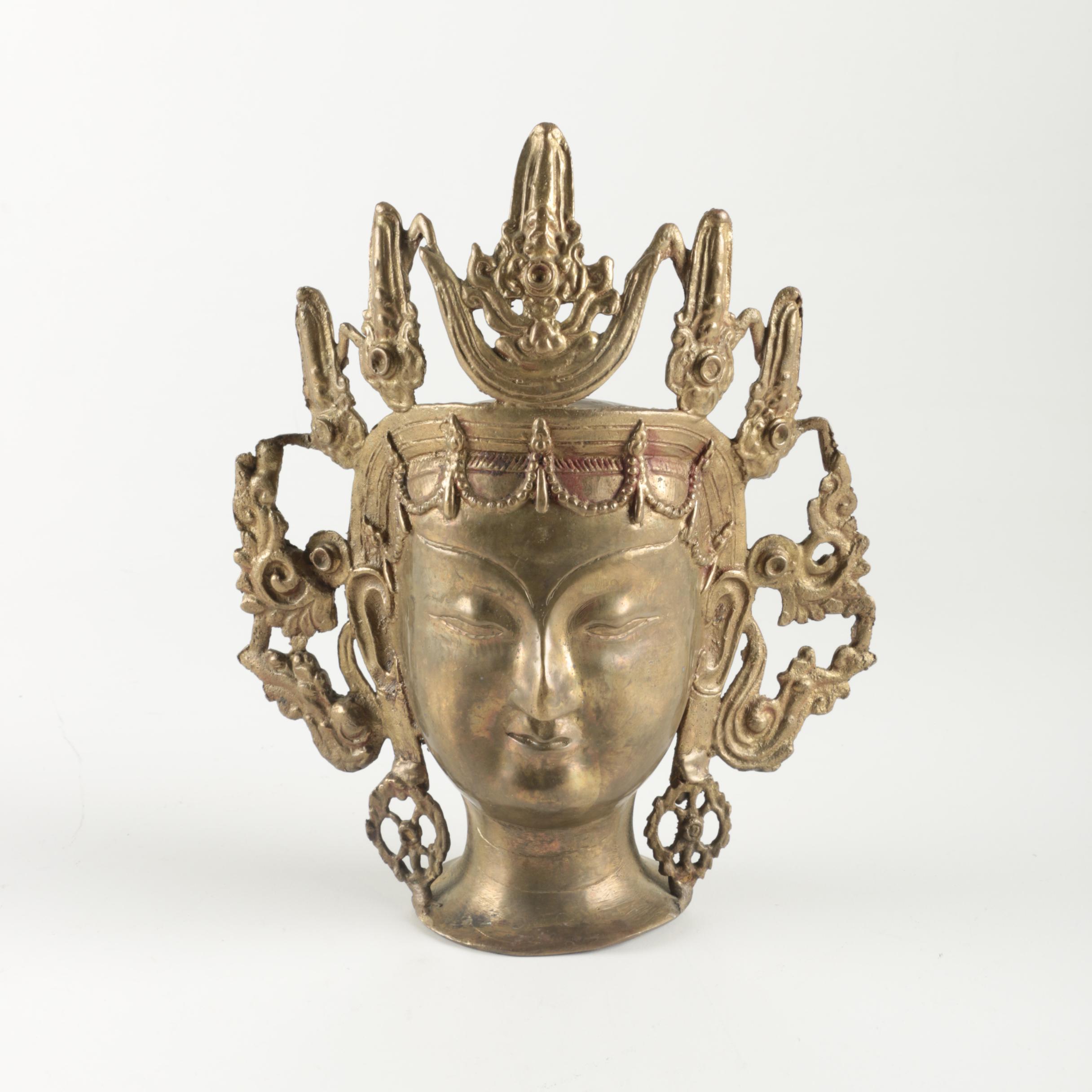 Sino-Tibetan Cast Brass Tone Metal Buddhist Bust