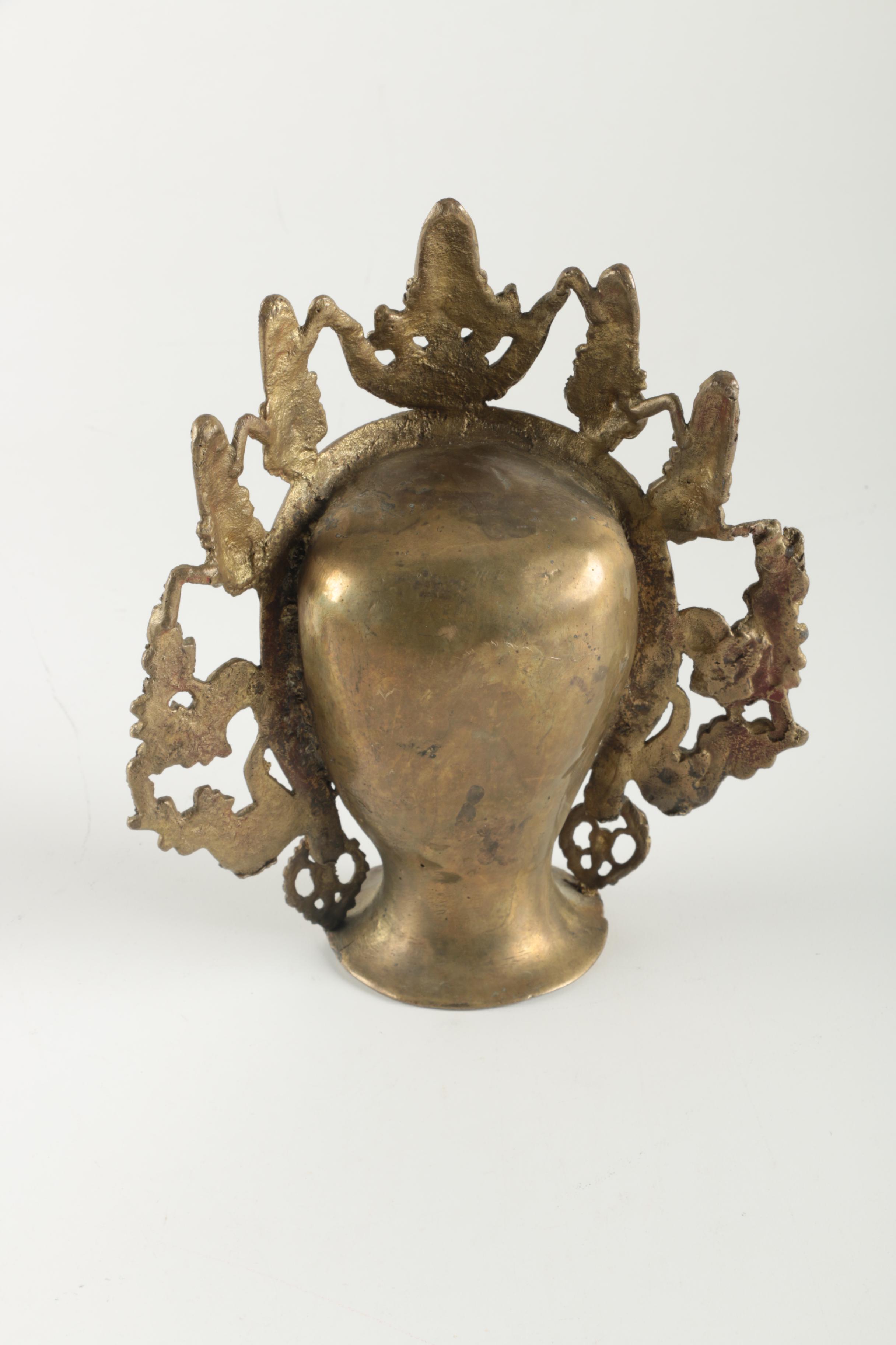 Sino-Tibetan Cast Brass Tone Metal Buddhist Bust