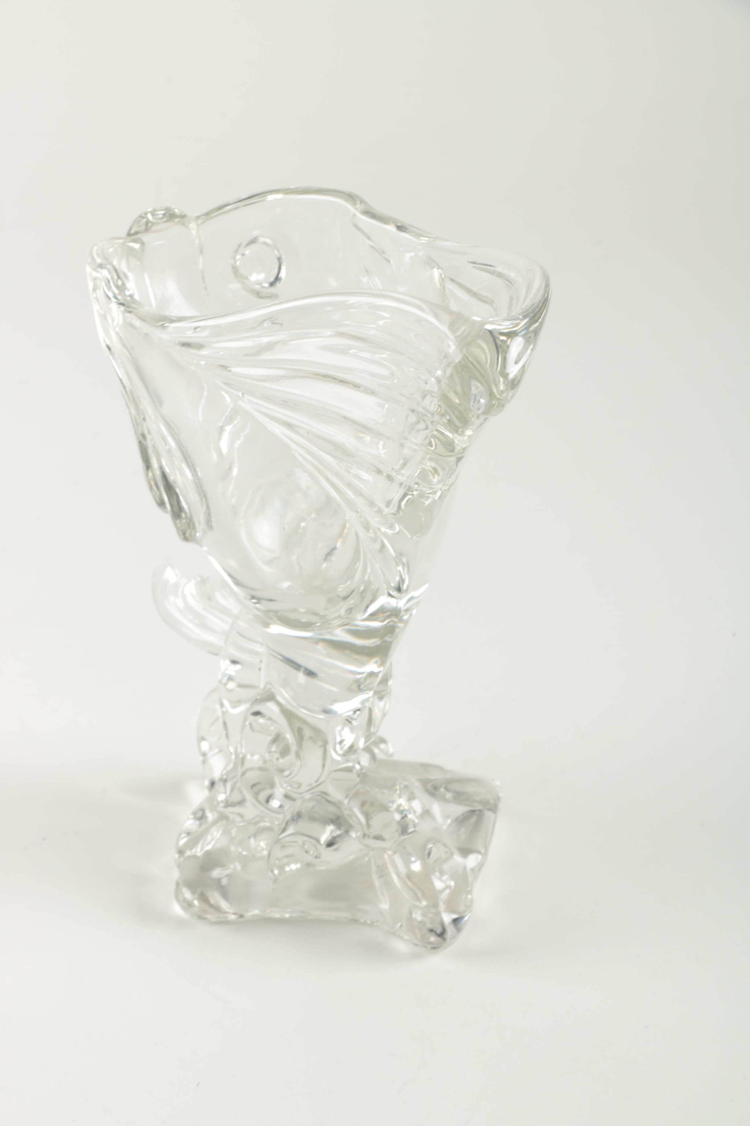 Hand Blown Glass Fish Figurine Vessel