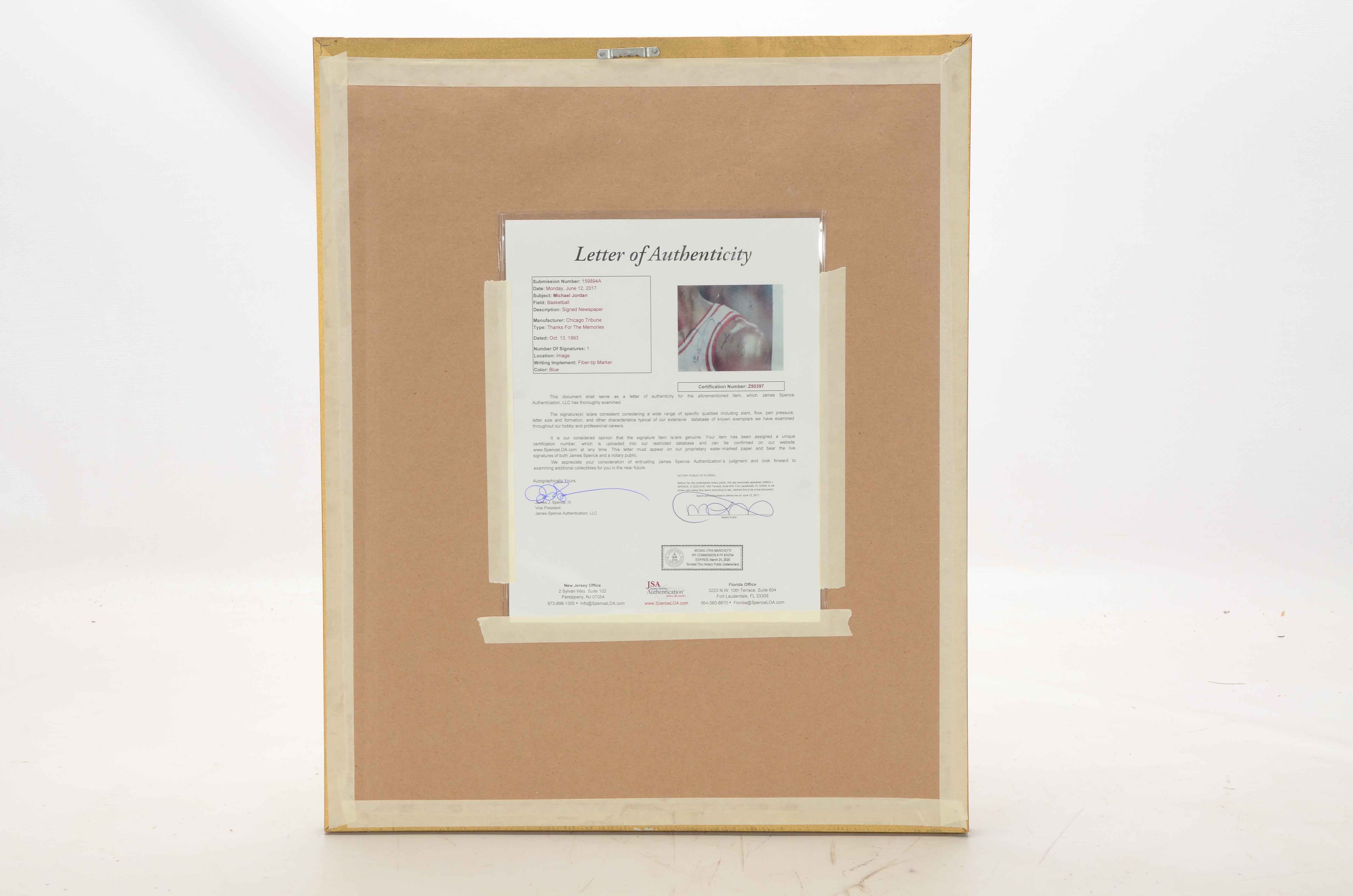 Framed Michael Jordan Autographed Newspaper Page