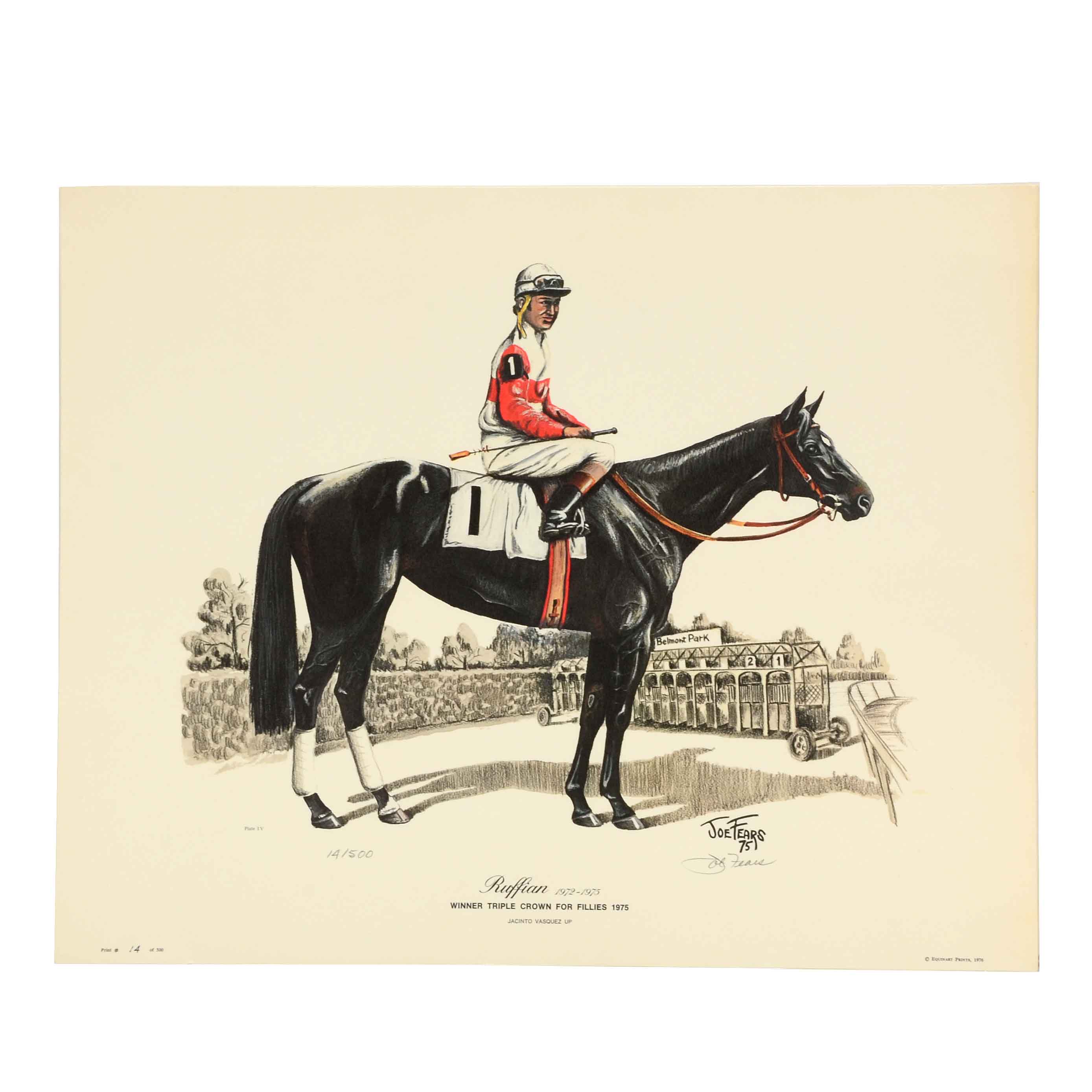 1976 Famous Filly Ruffian Signed Limited Edition Lithograph