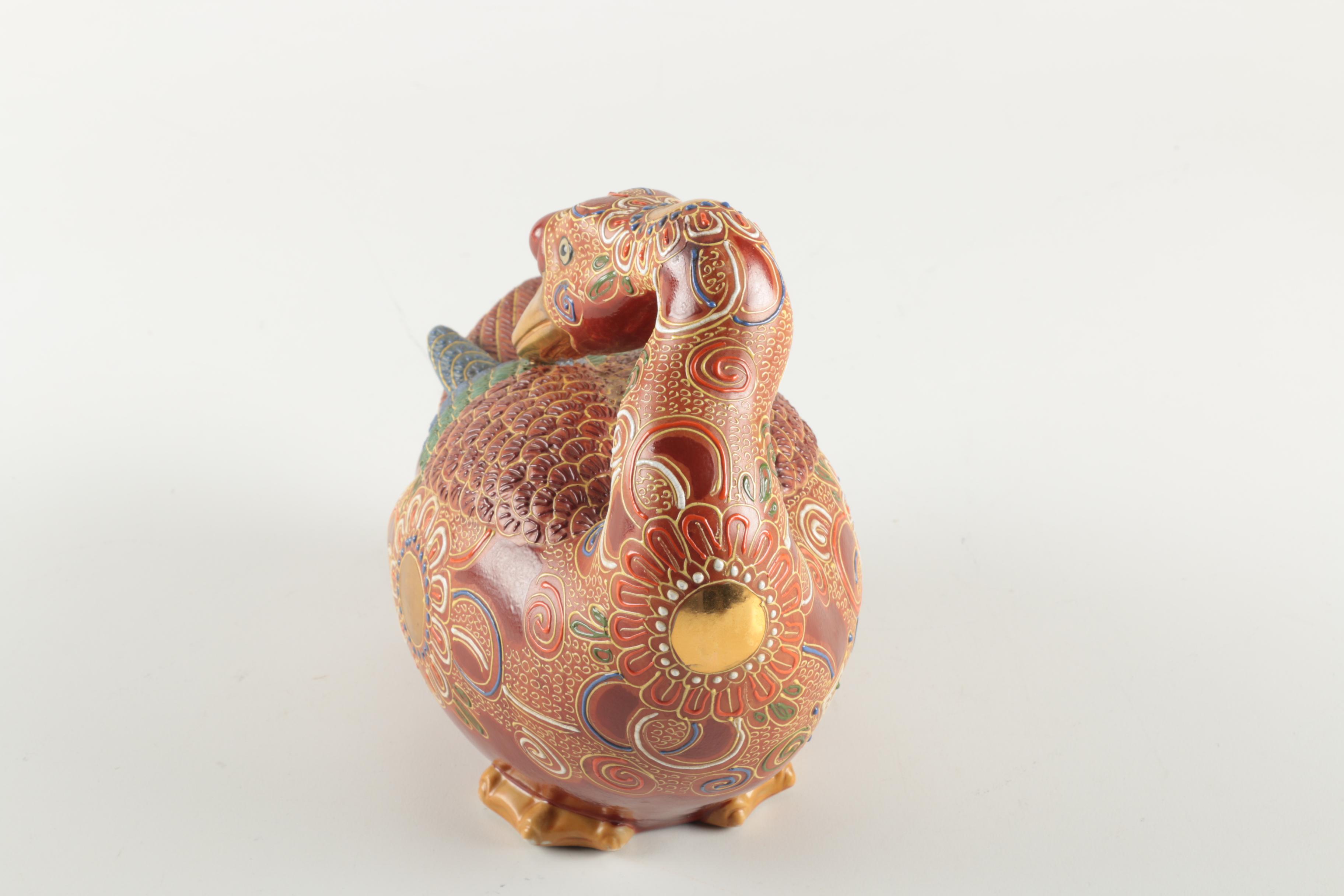 Japanese Intricately Decorated Handbuilt Stoneware Goose Figurine