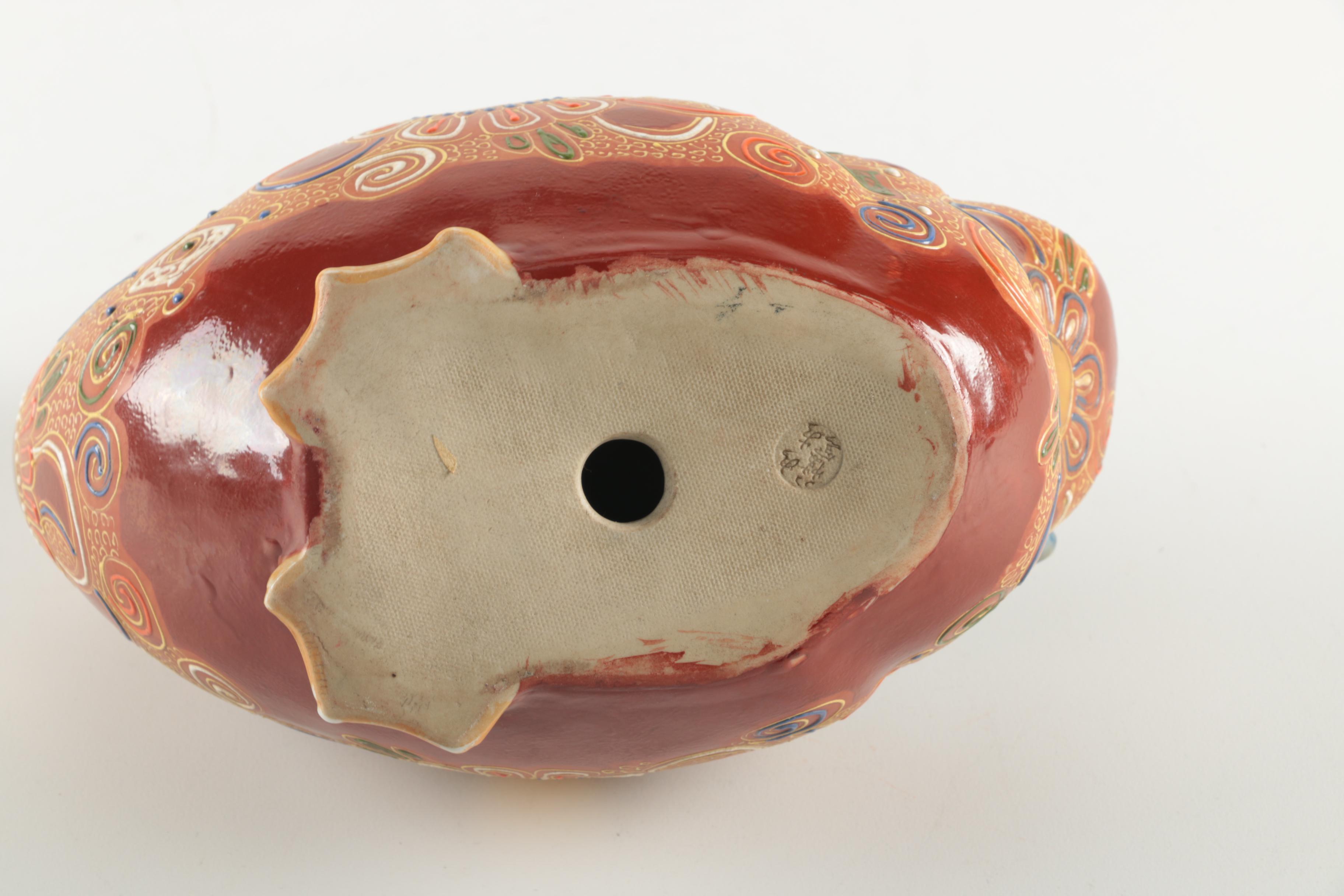 Japanese Intricately Decorated Handbuilt Stoneware Goose Figurine