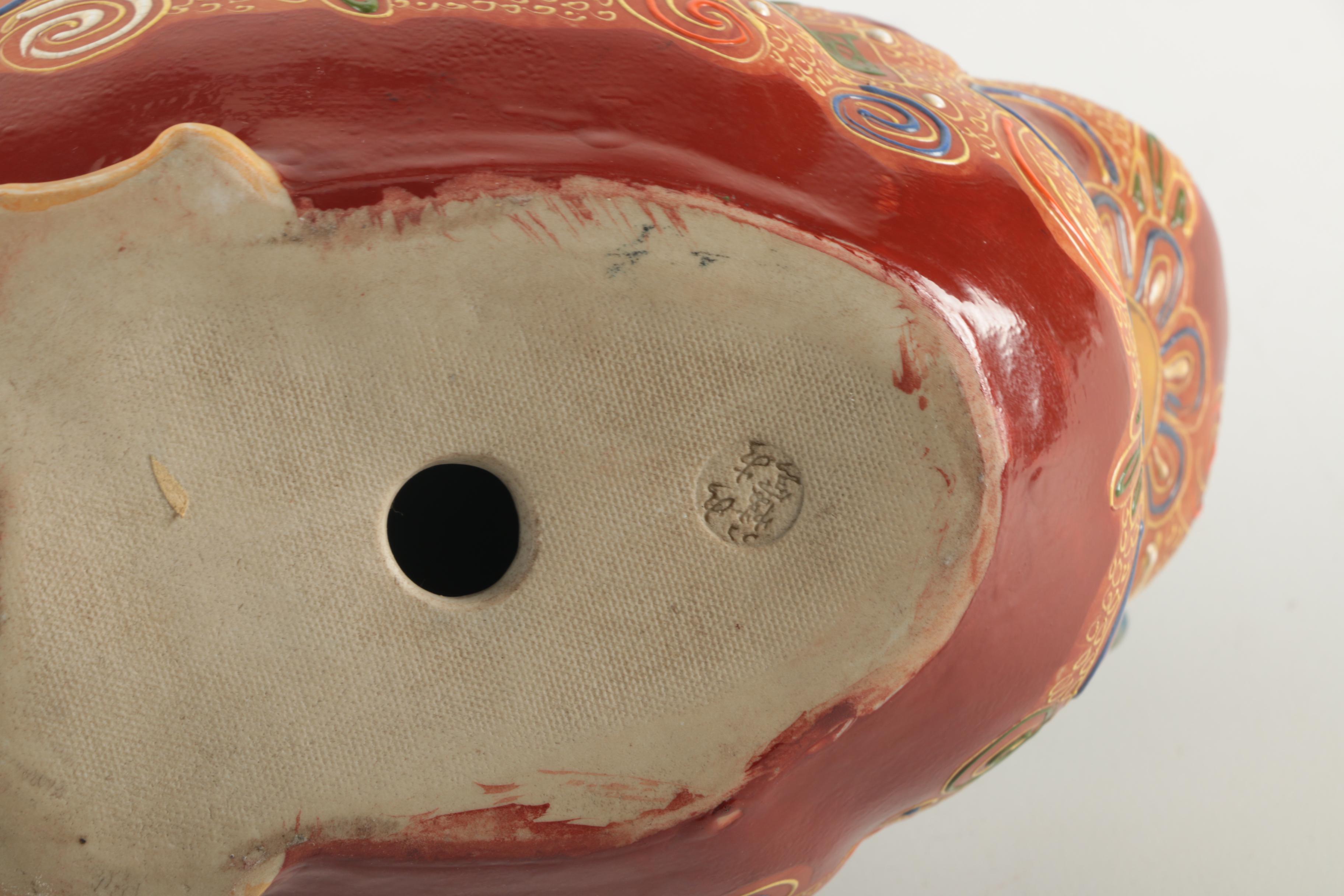 Japanese Intricately Decorated Handbuilt Stoneware Goose Figurine