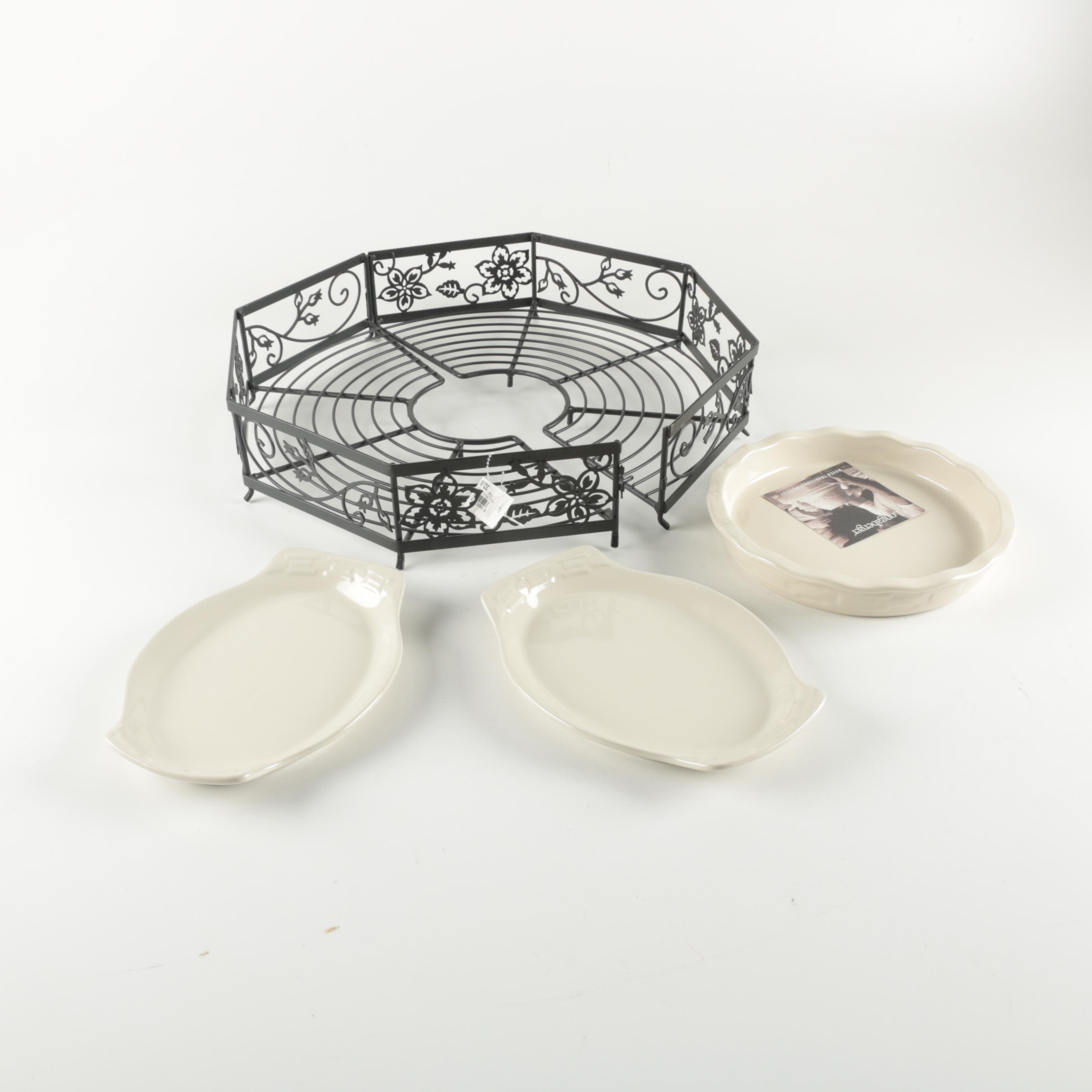 Longaberger Ceramic Bakeware and Wire Umbrella Basket