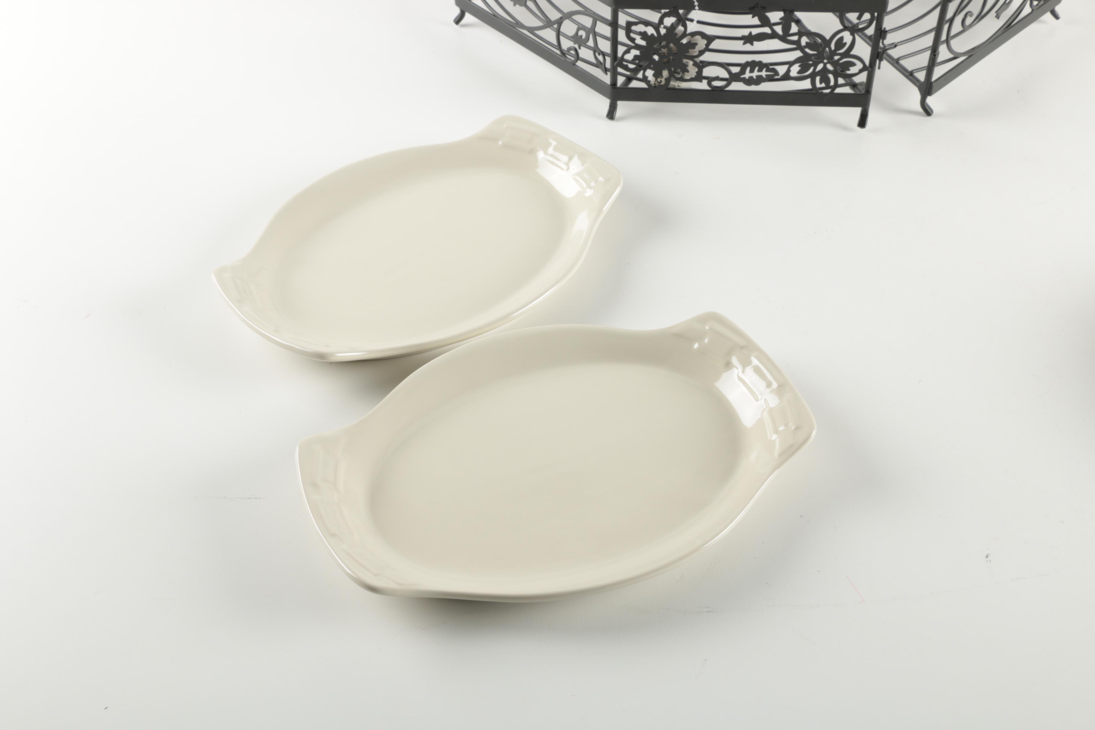 Longaberger Ceramic Bakeware and Wire Umbrella Basket