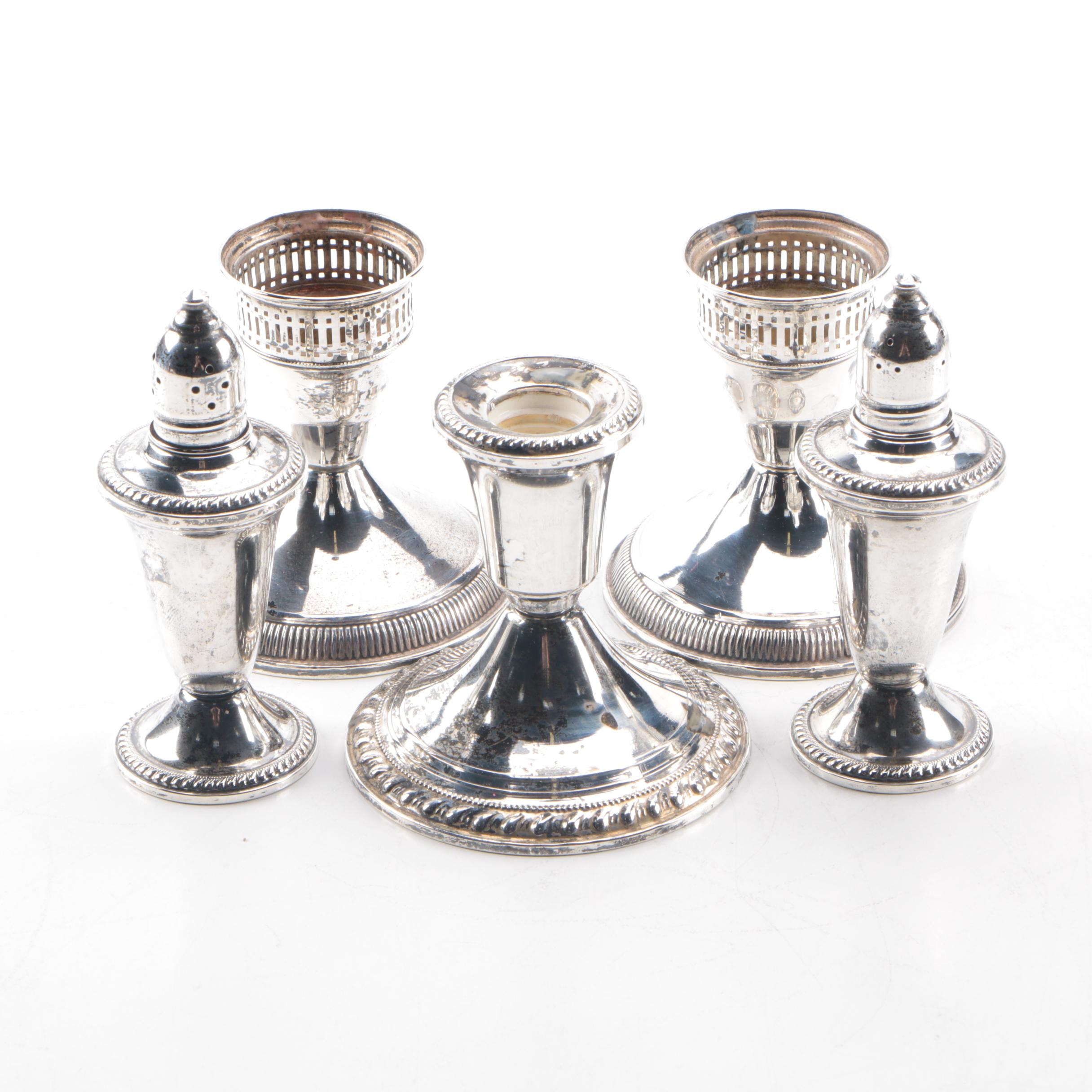 Weighted Sterling Silver Candleholders and Shakers Featuring Duchin Creation