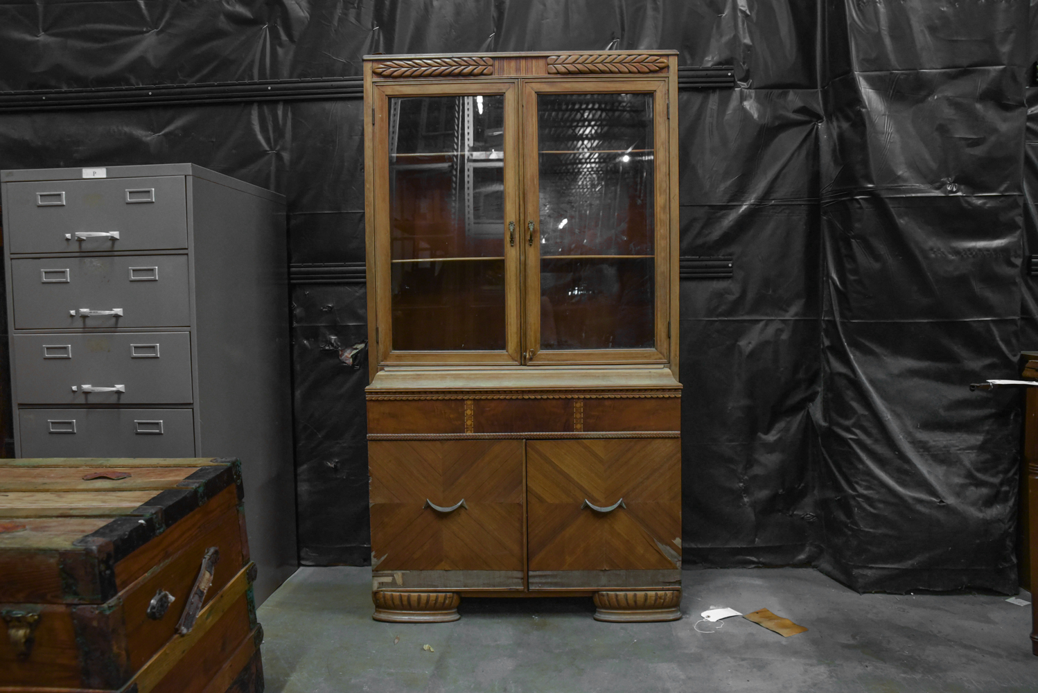 Art Deco Style Walnut and Veneer Cabinet