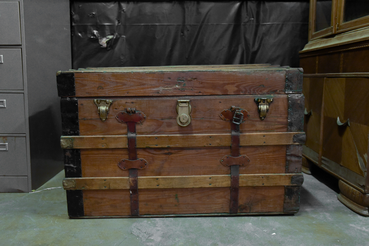 Antique Flat Top Steamer Trunk
