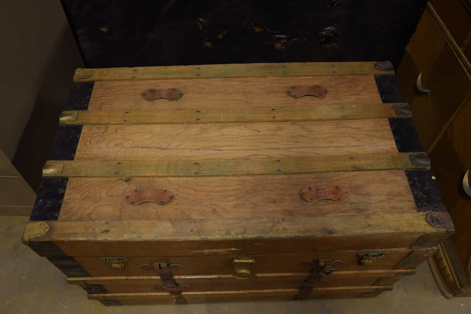 Antique Flat Top Steamer Trunk