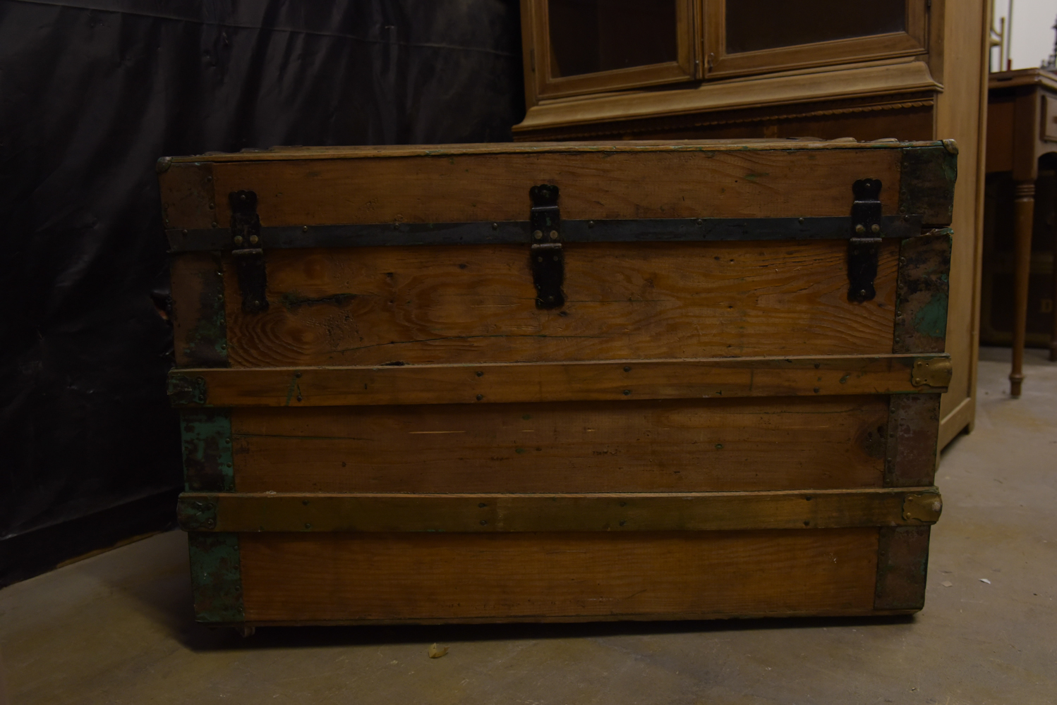 Antique Flat Top Steamer Trunk