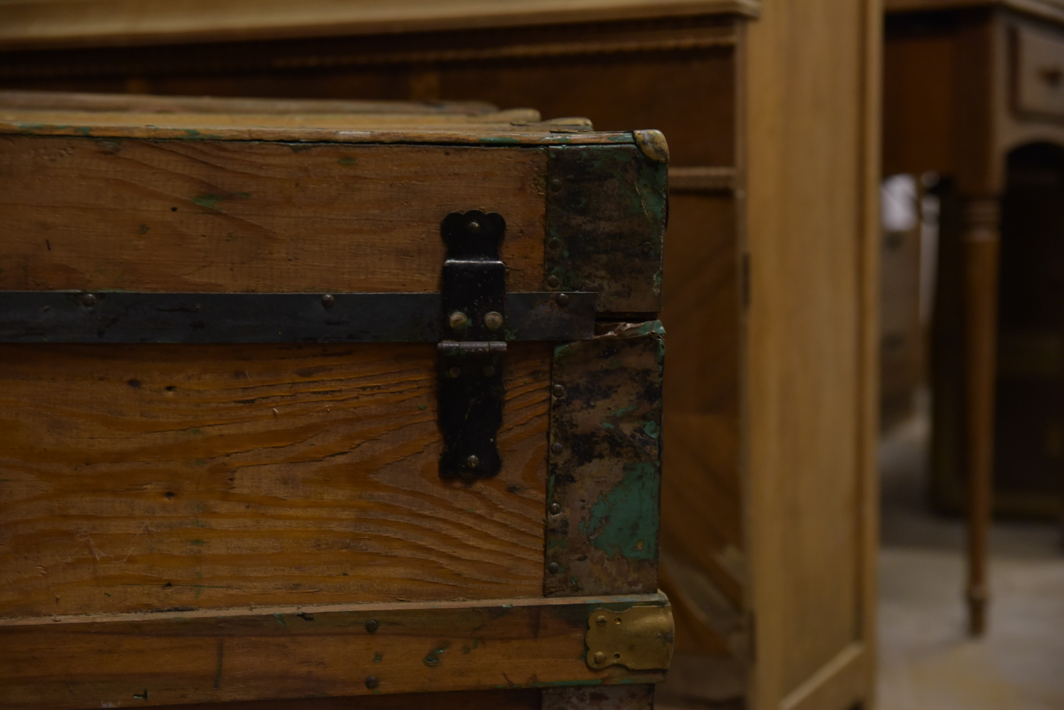 Antique Flat Top Steamer Trunk