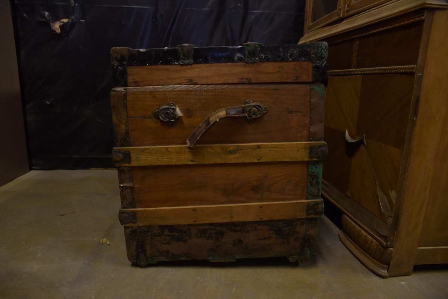 Antique Flat Top Steamer Trunk