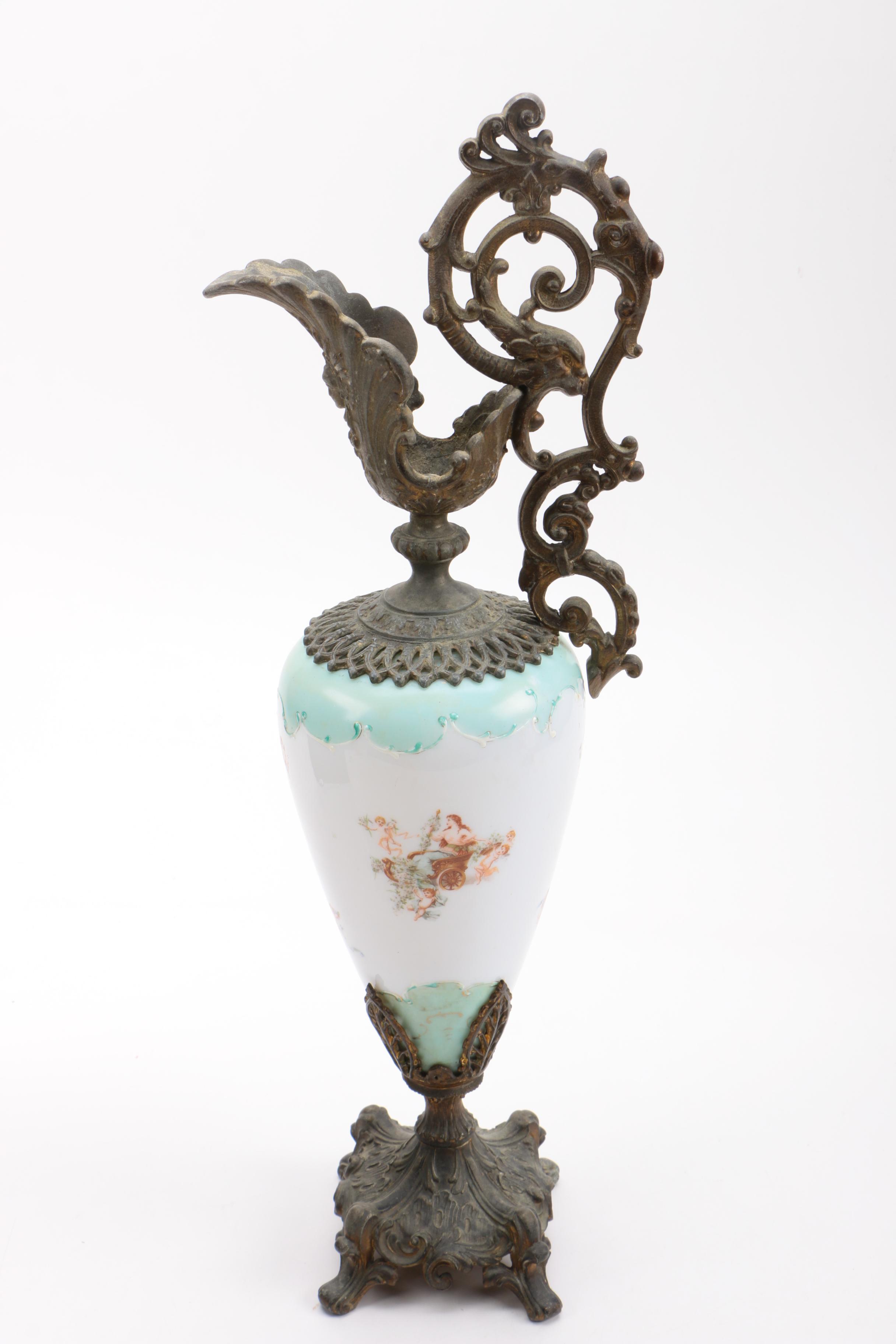 Ornate Metal and Ceramic Ewers