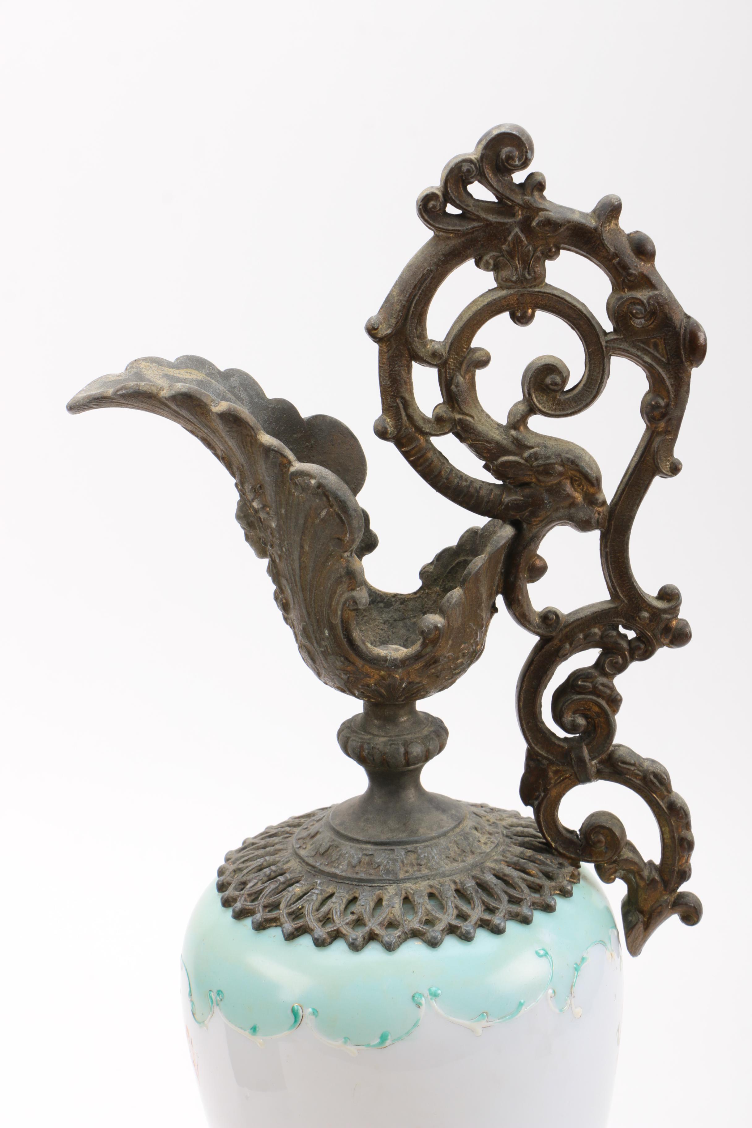 Ornate Metal and Ceramic Ewers