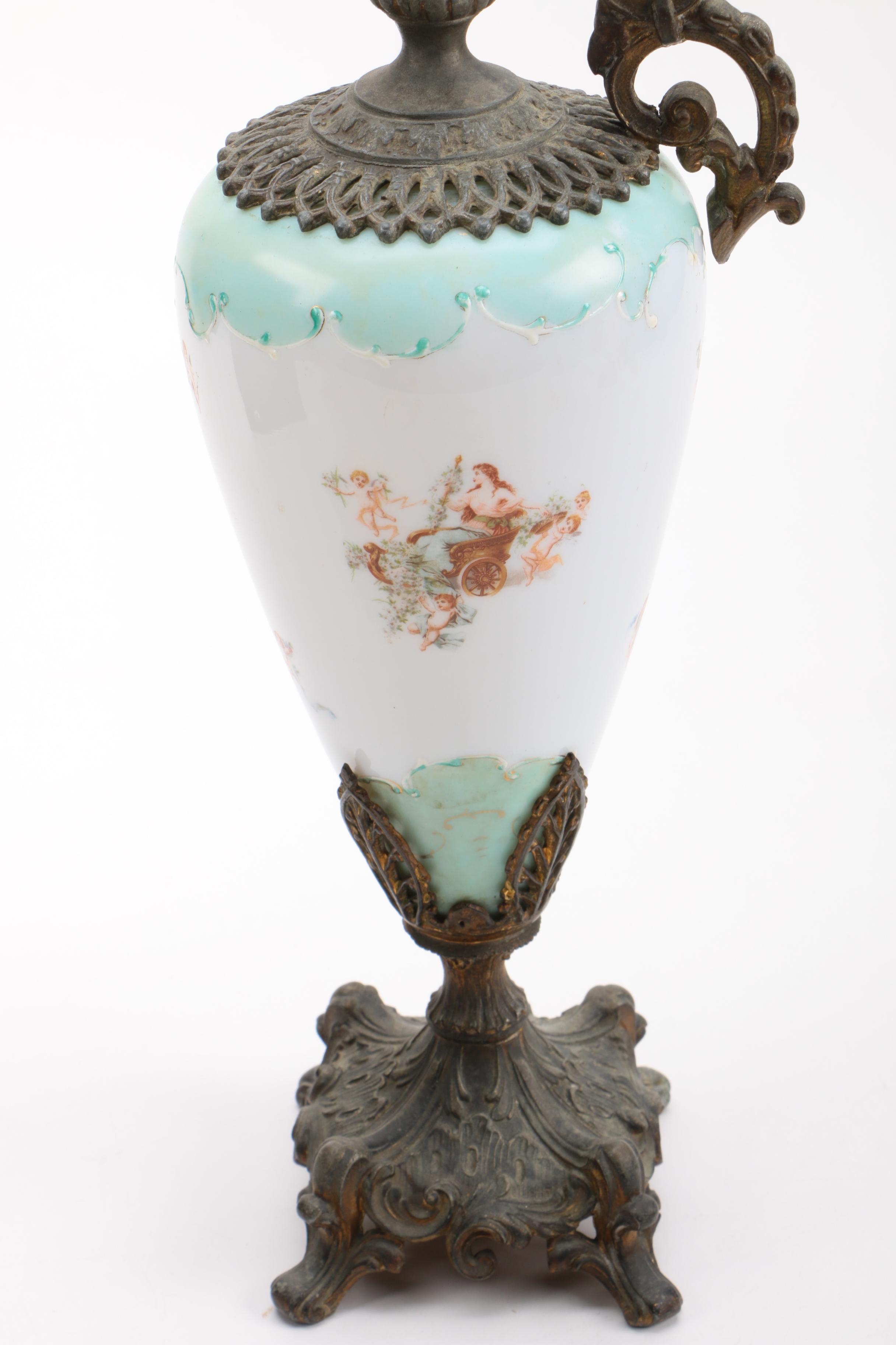Ornate Metal and Ceramic Ewers