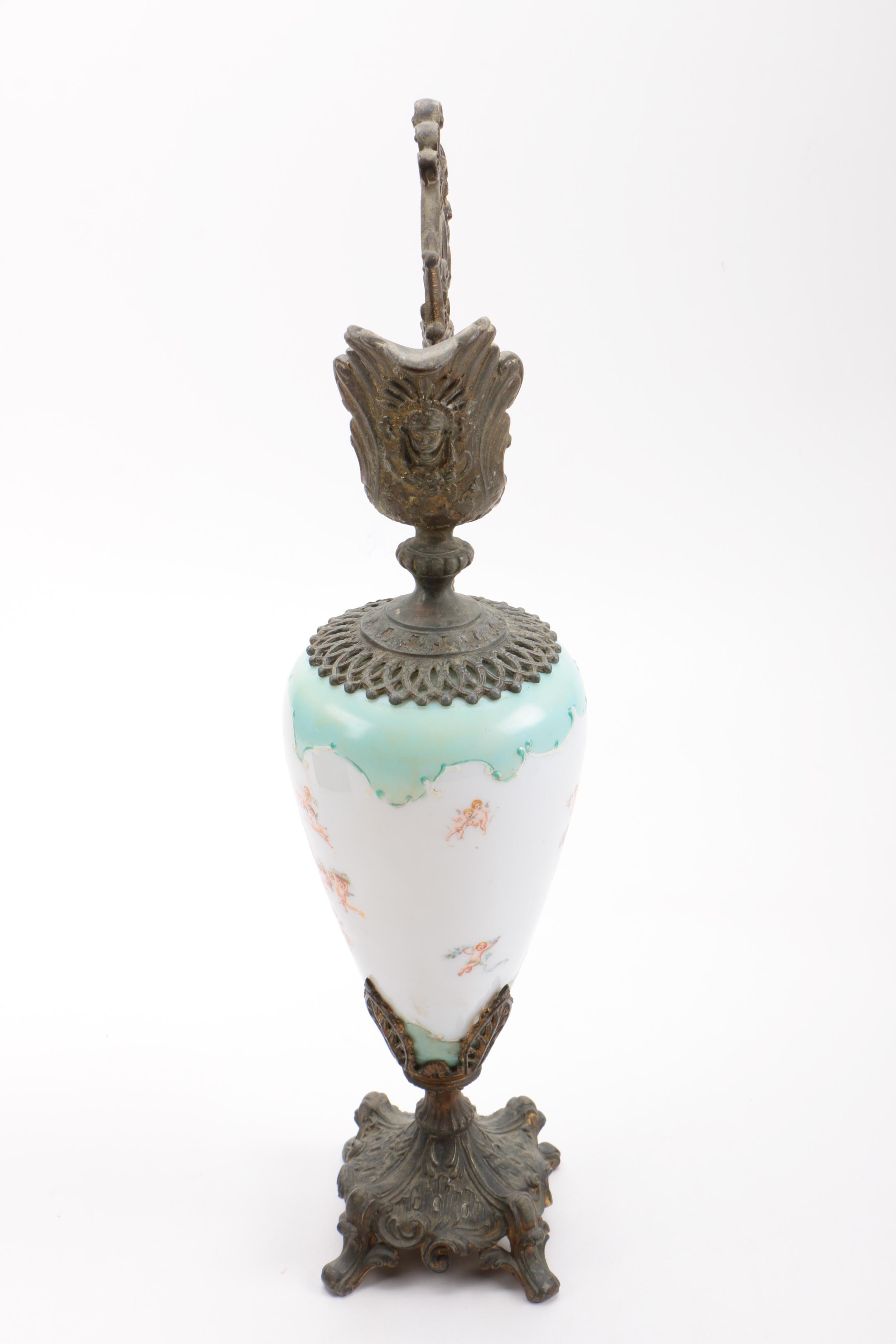 Ornate Metal and Ceramic Ewers
