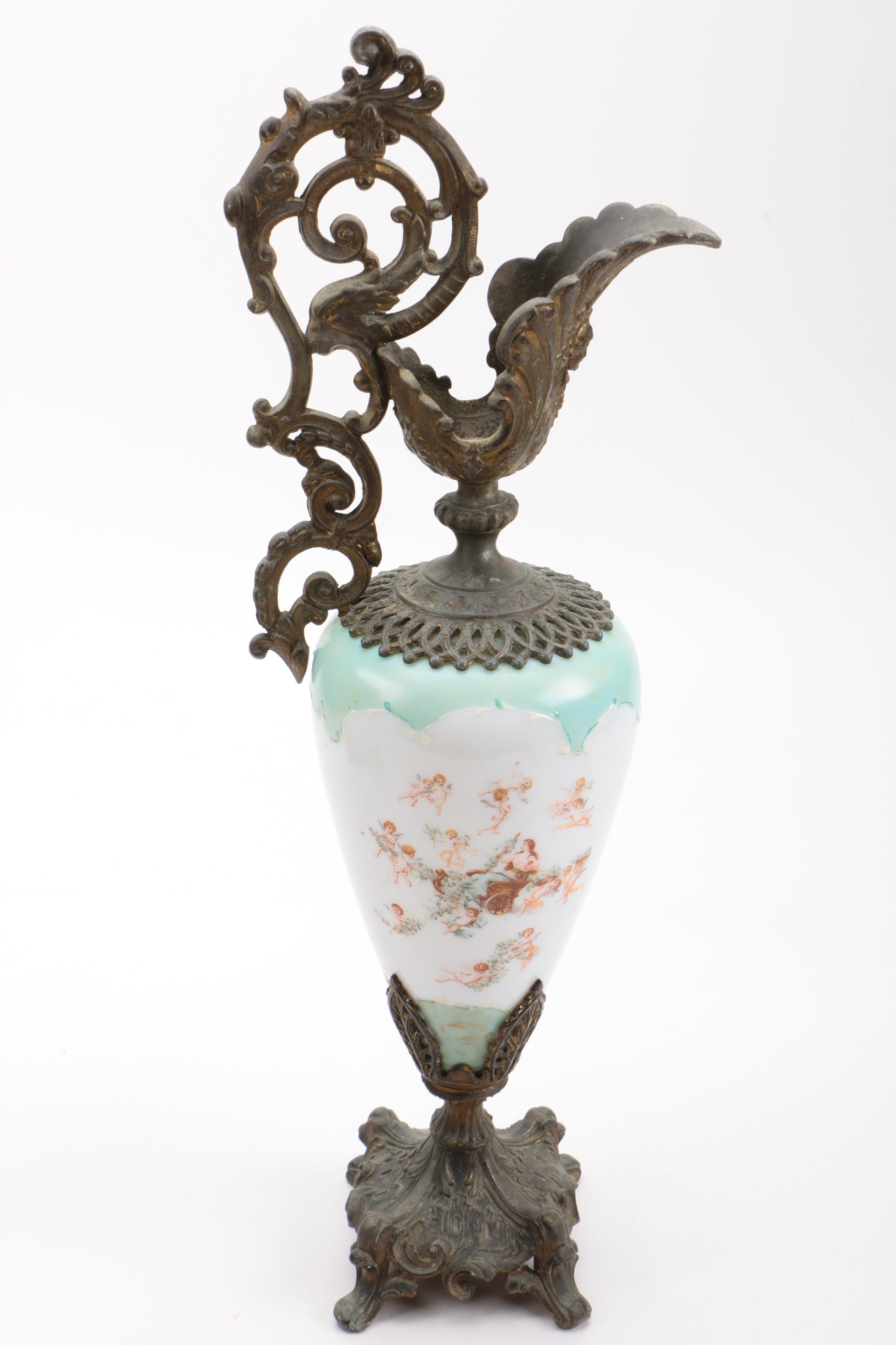 Ornate Metal and Ceramic Ewers