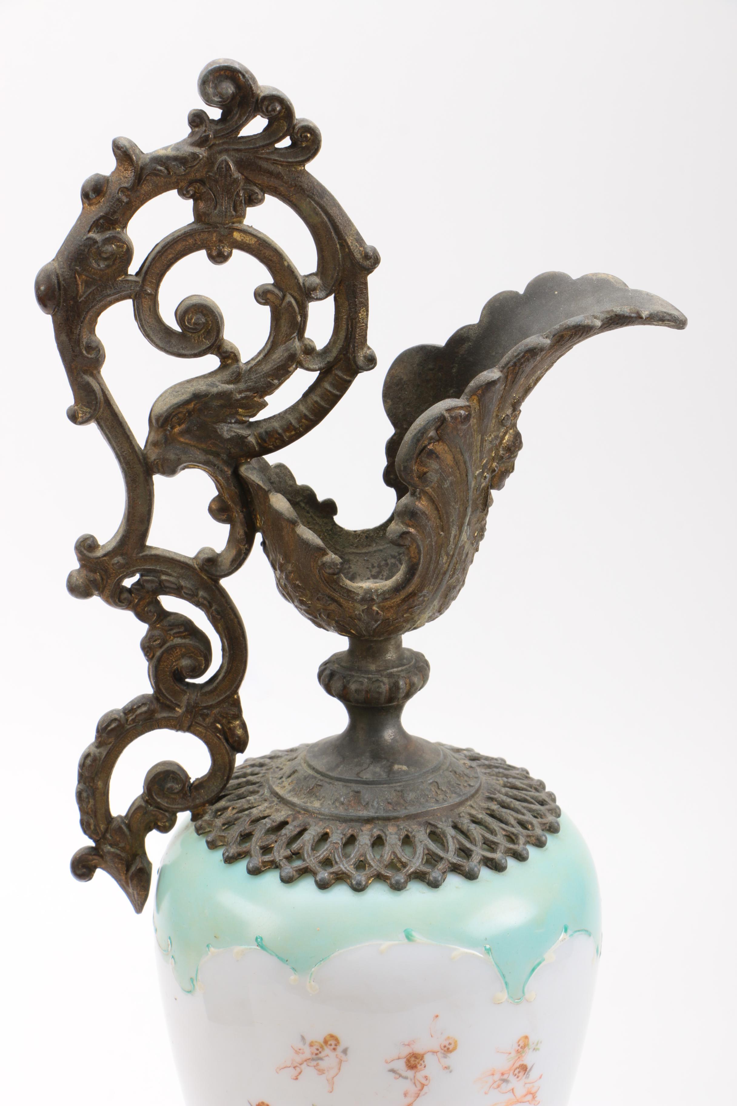 Ornate Metal and Ceramic Ewers