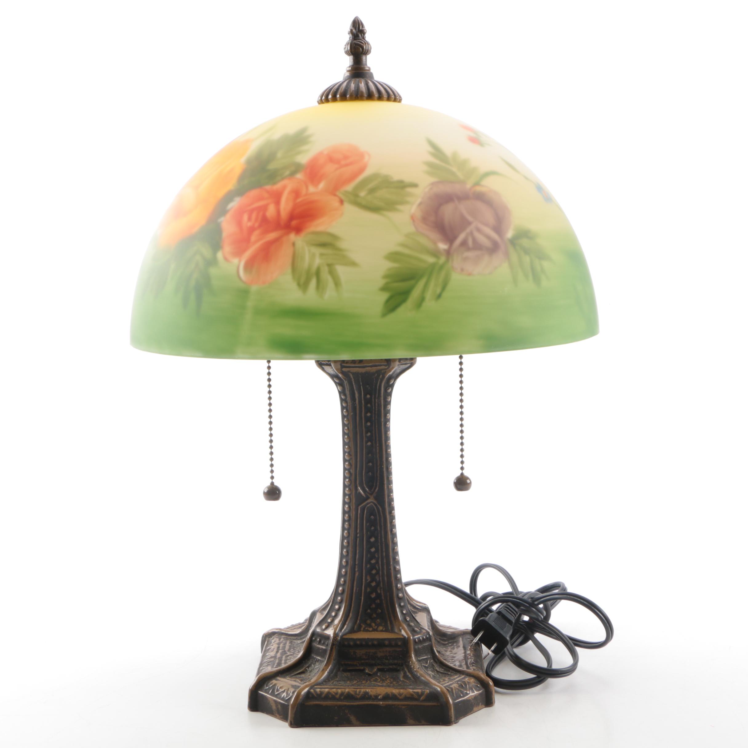 Table Lamp With Reverse-Painted Glass Shade