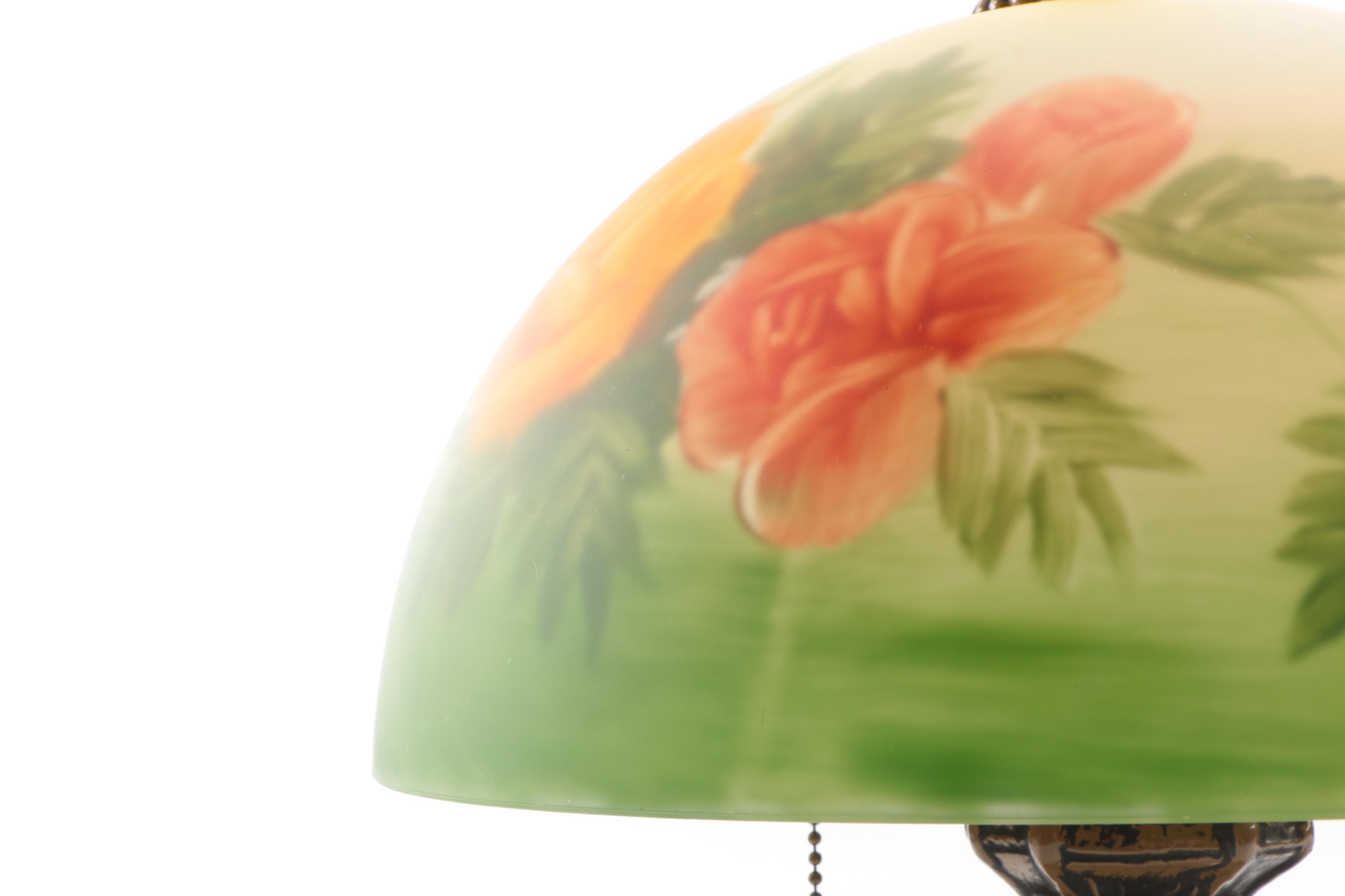 Table Lamp With Reverse-Painted Glass Shade