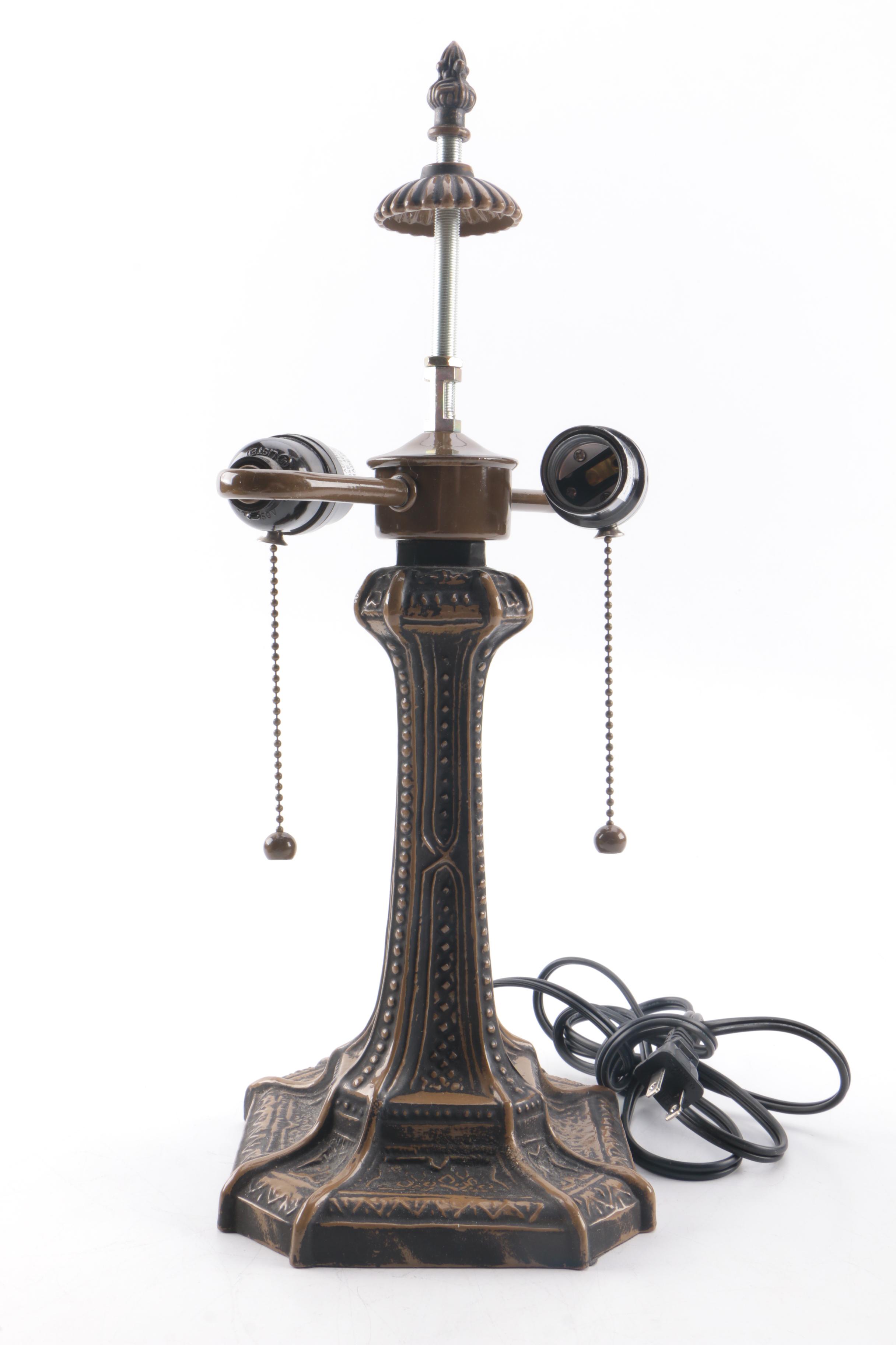 Table Lamp With Reverse-Painted Glass Shade