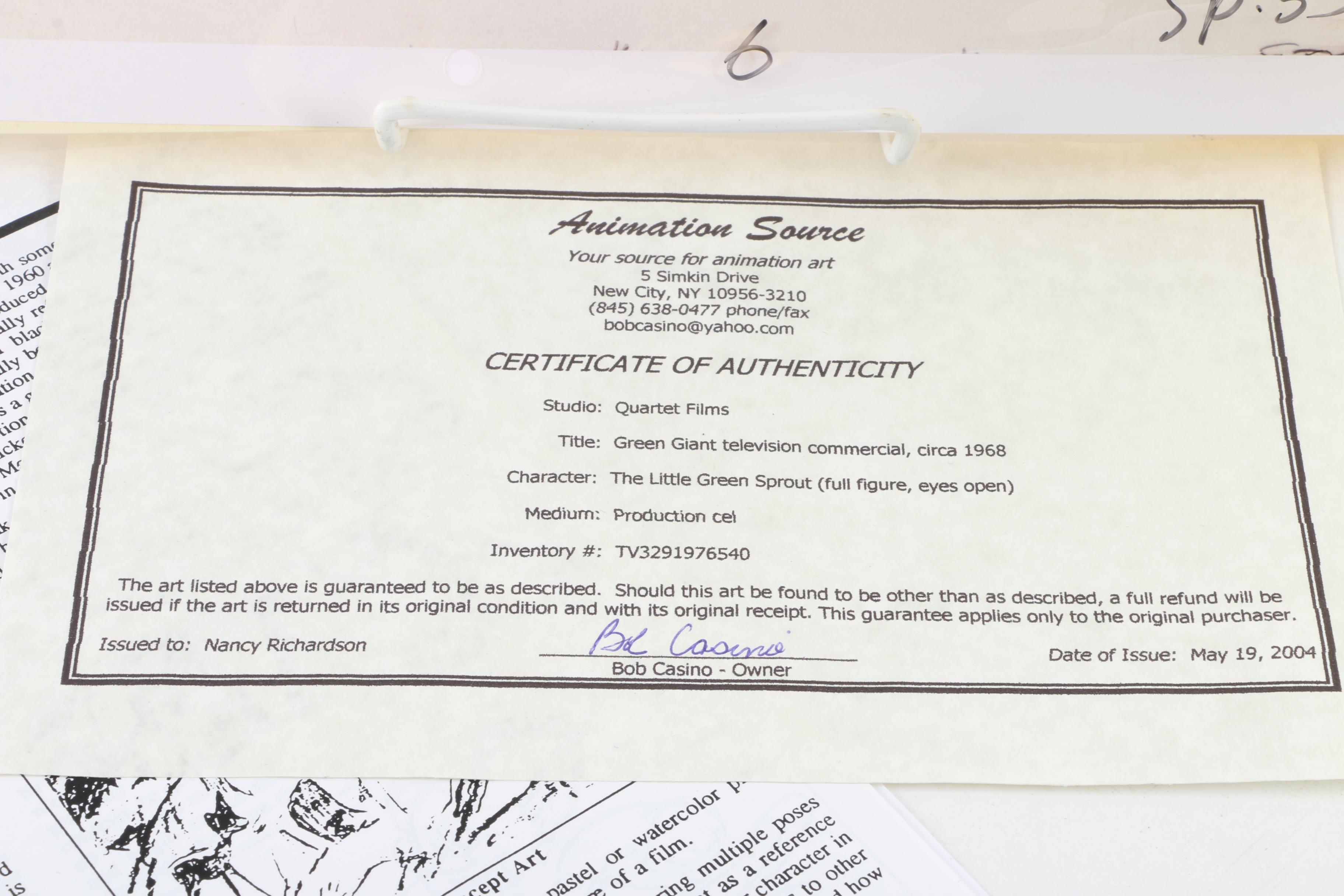 Production Sericel "Green Giant Television Commercial, Circa 1968"