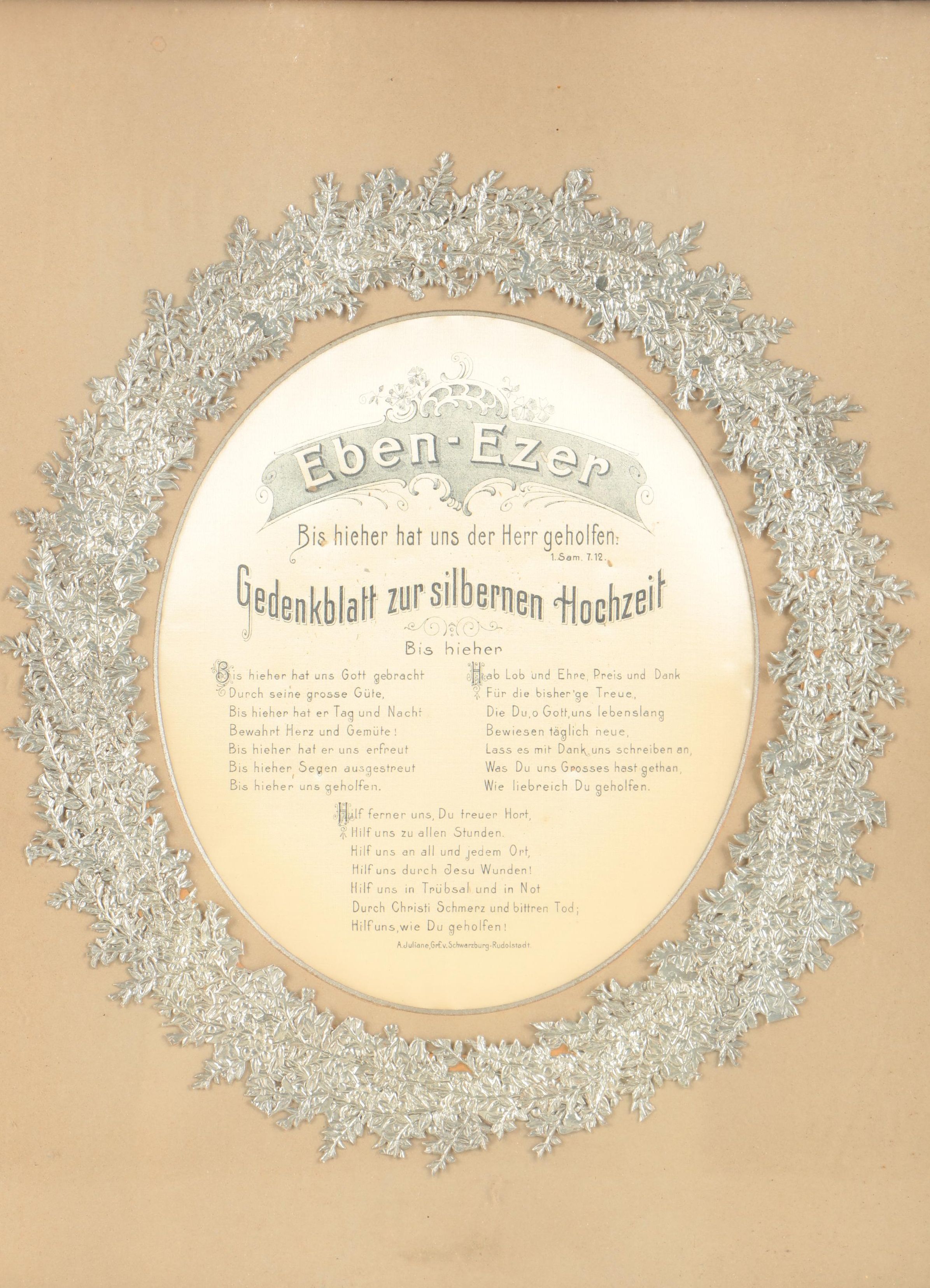 Engraving on Silk German Silver Wedding Anniversary Poem