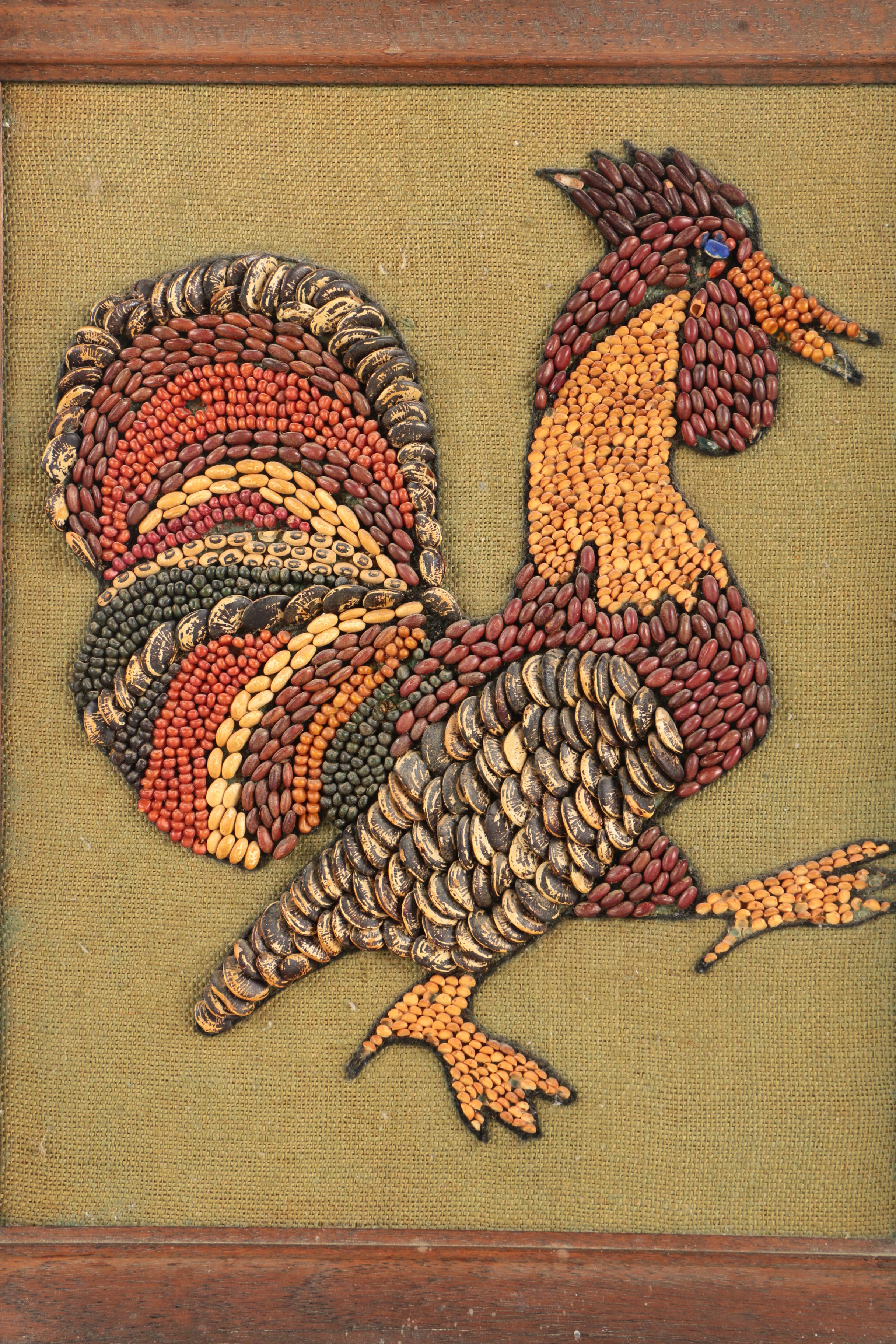 Mixed Media Bean Illustration of a Rooster