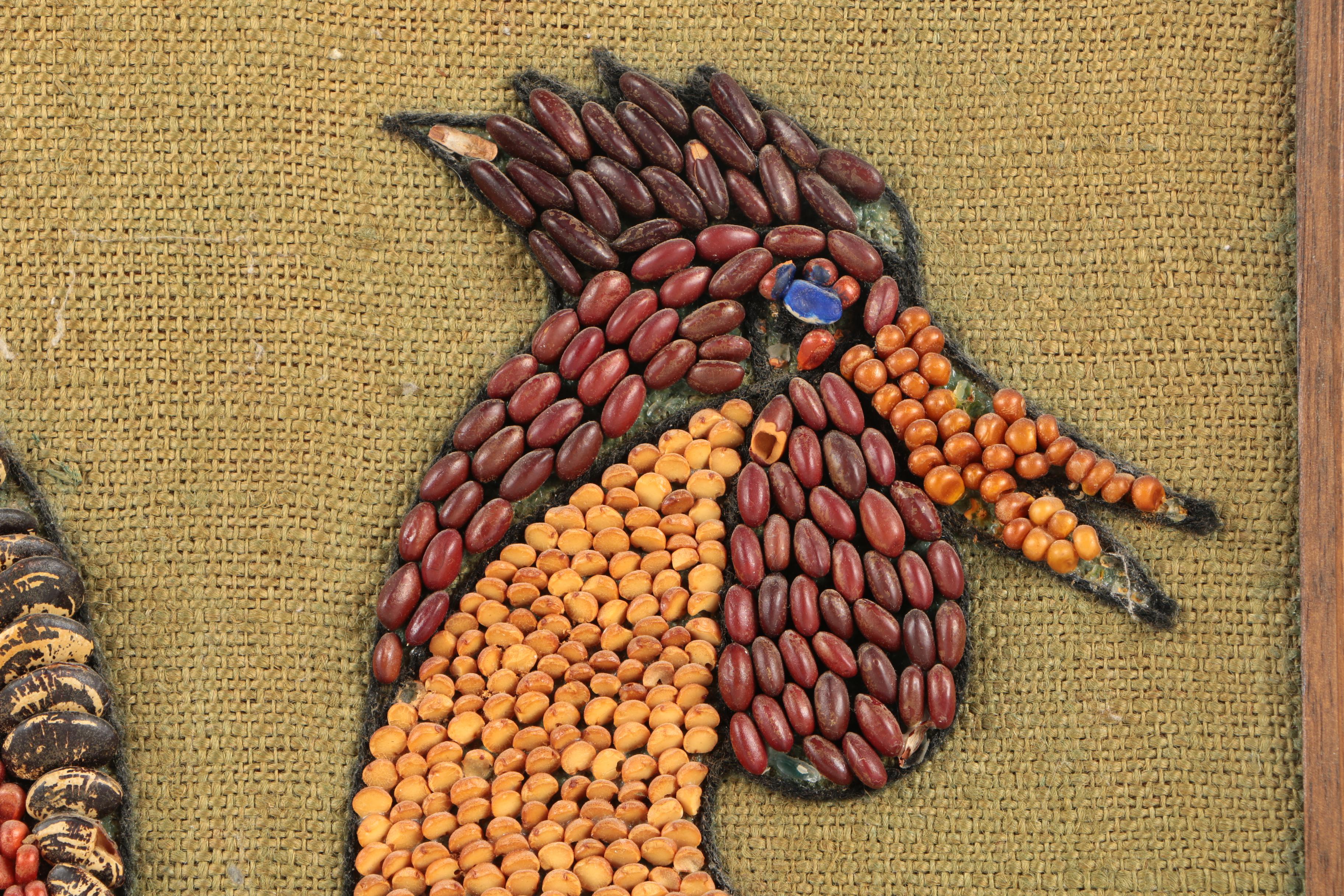 Mixed Media Bean Illustration of a Rooster