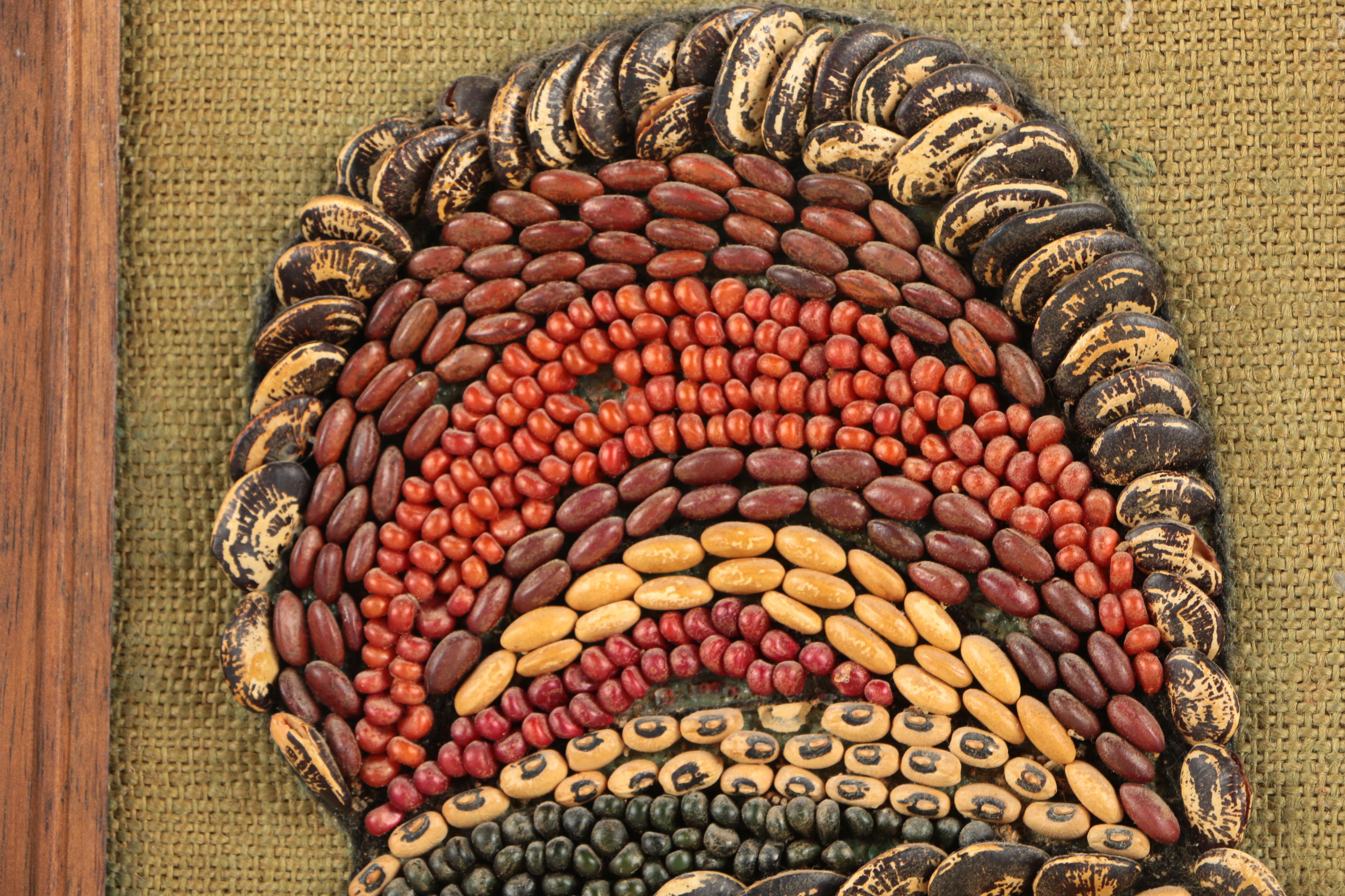 Mixed Media Bean Illustration of a Rooster