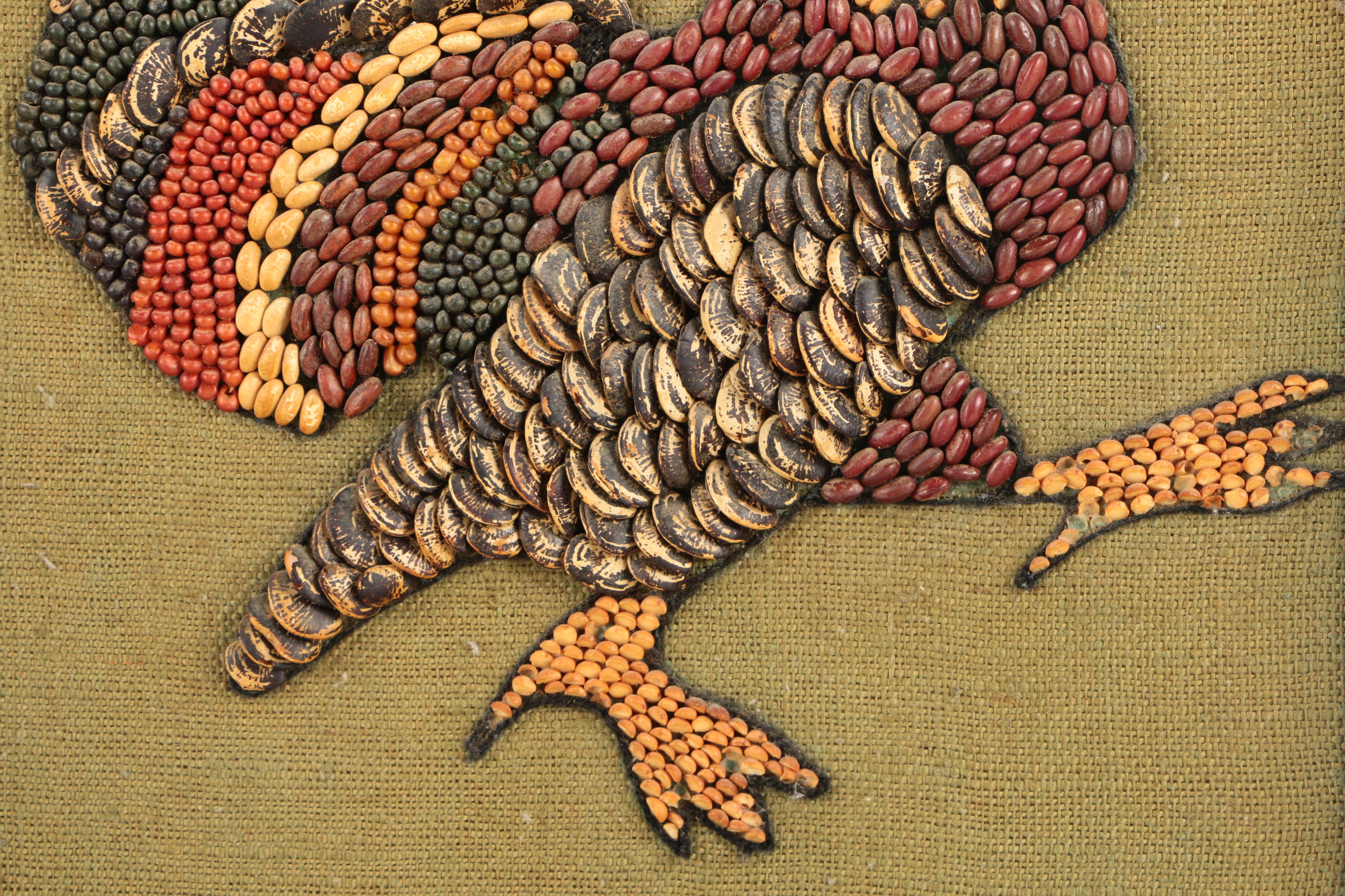 Mixed Media Bean Illustration of a Rooster