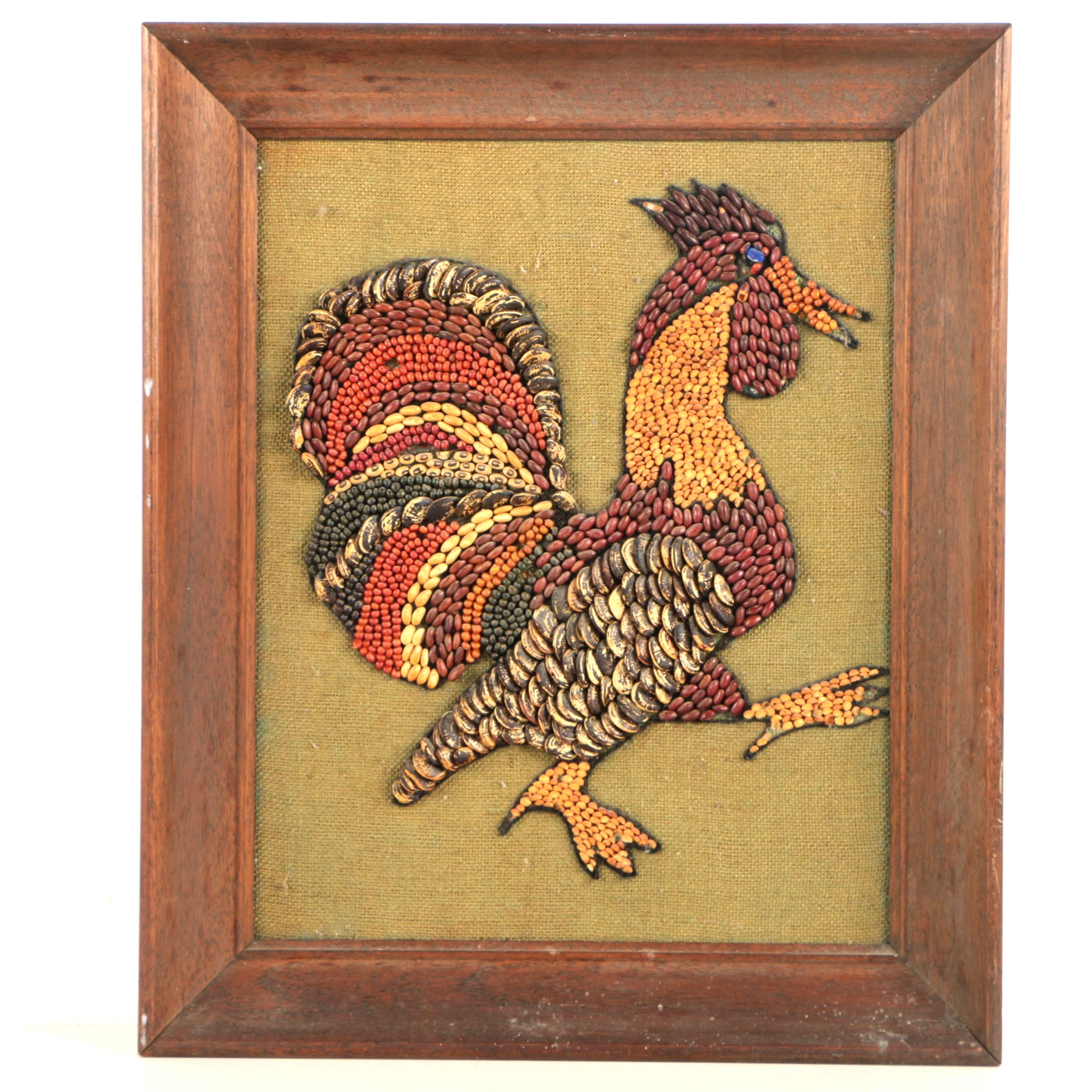 Mixed Media Bean Illustration of a Rooster