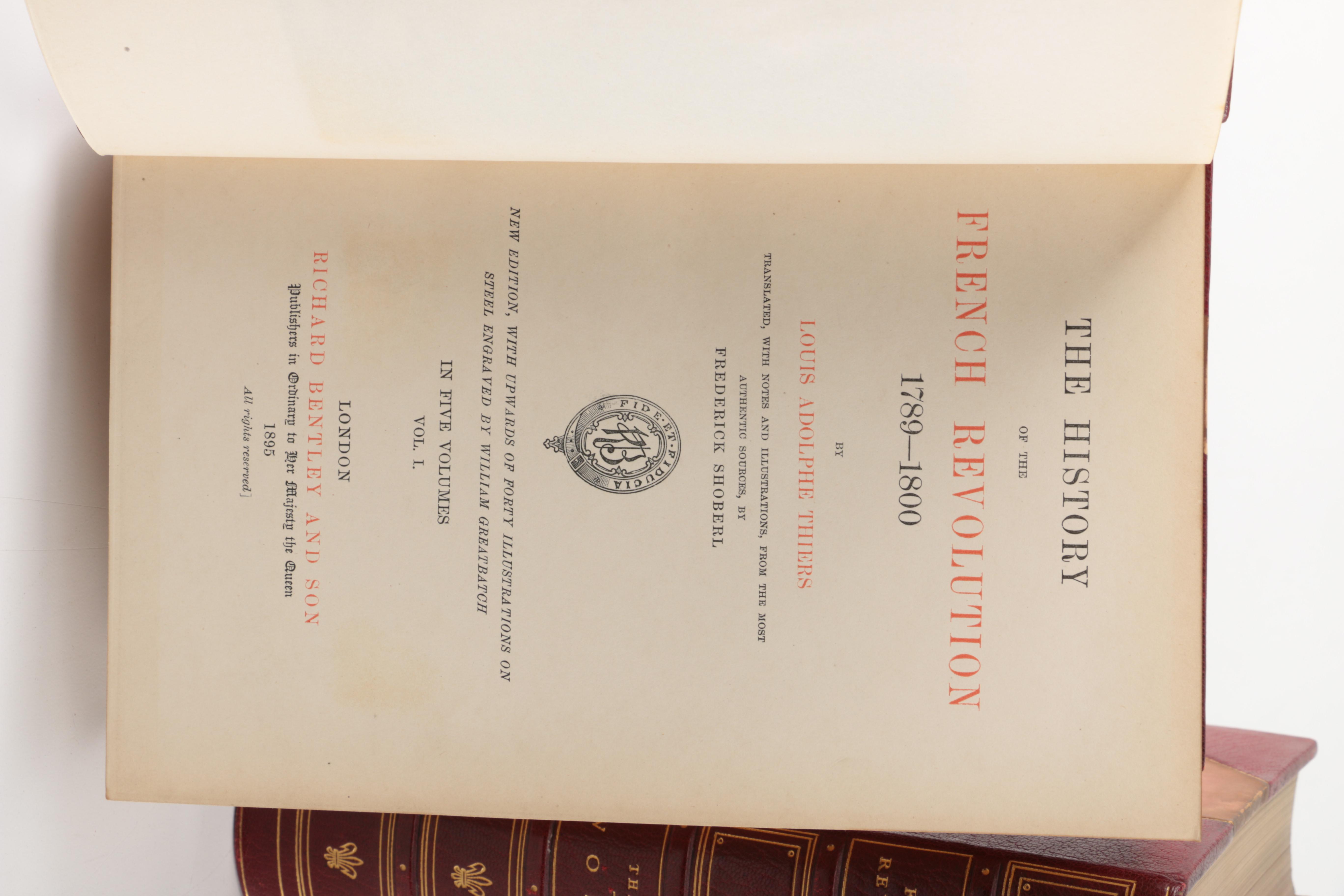 1895 "The History of the French Revolution" by Adolphe Thiers in Five Volumes