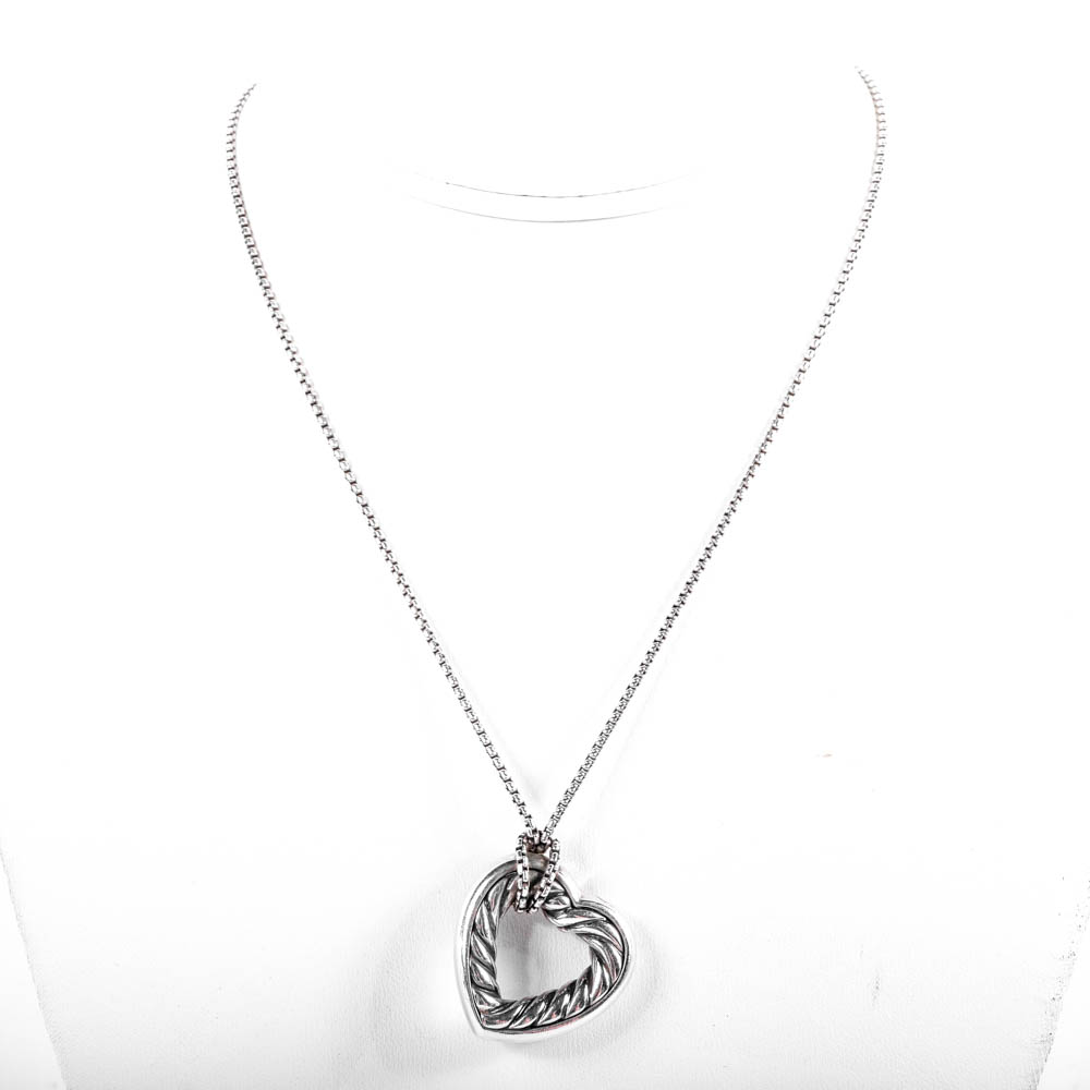 David Yurman Sterling Silver and 18K Gold Heart Pendant Necklace