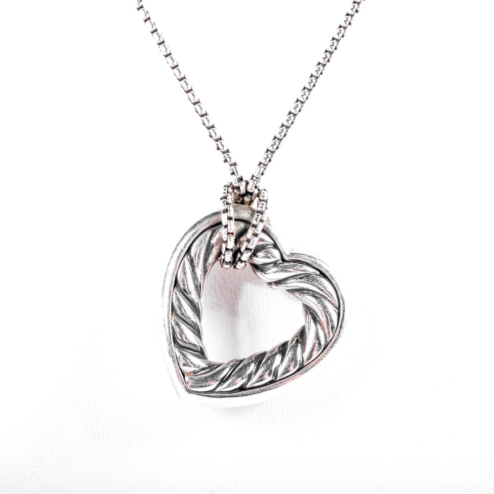 David Yurman Sterling Silver and 18K Gold Heart Pendant Necklace