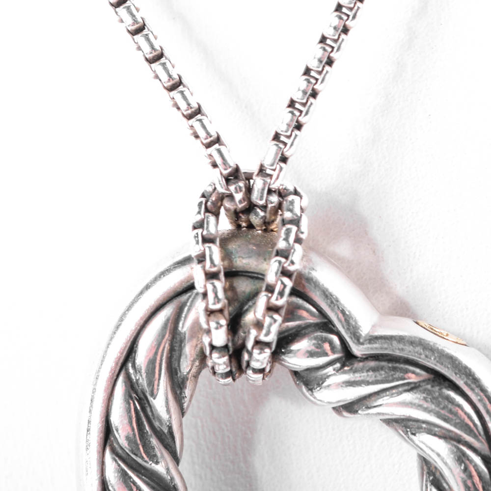 David Yurman Sterling Silver and 18K Gold Heart Pendant Necklace