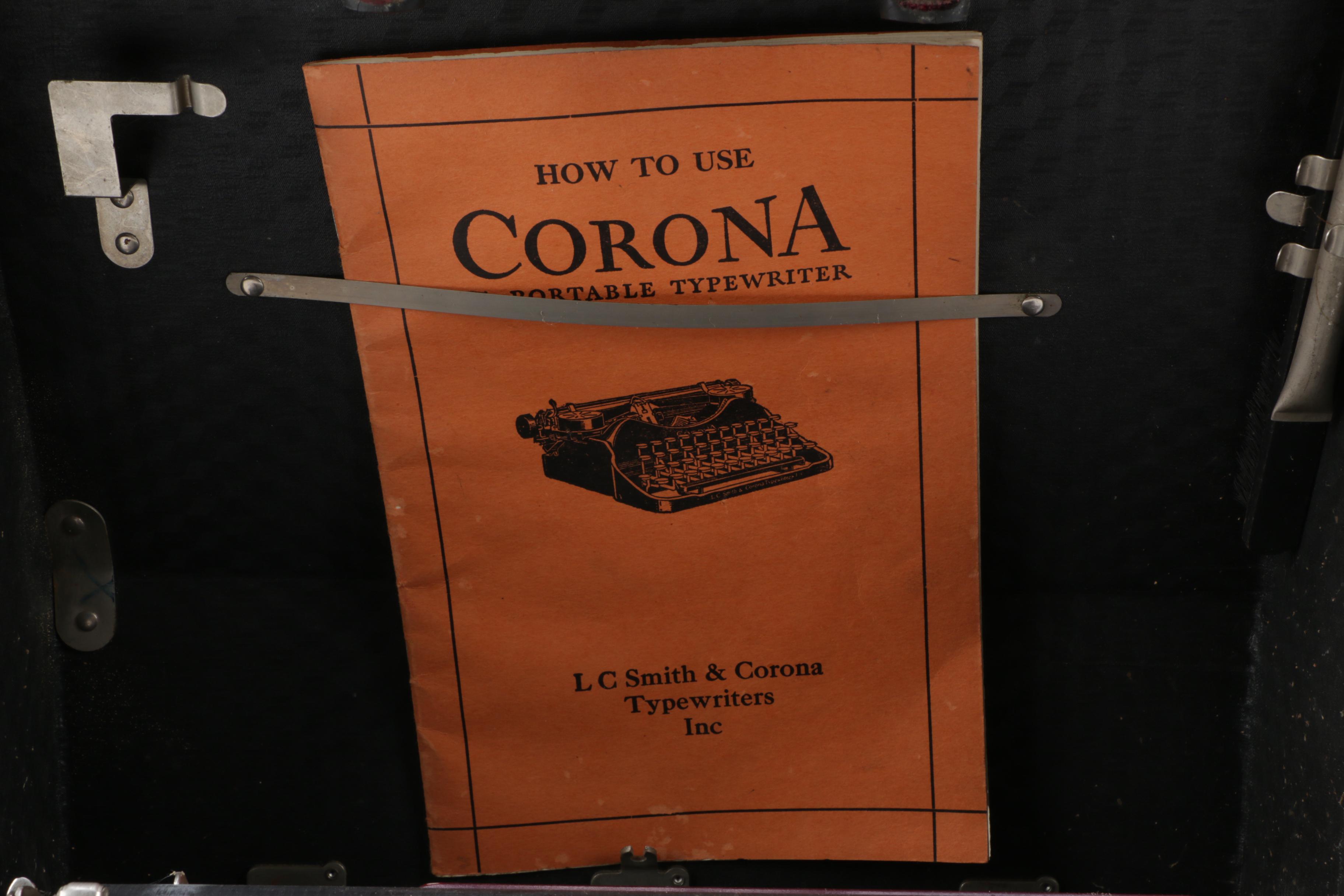 Vintage Corona Typewriter with Case and Manual