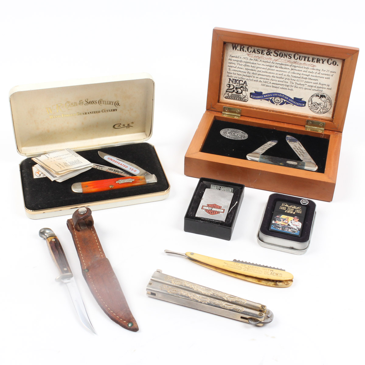 Collection of Zippo Lighters and Folding Knives