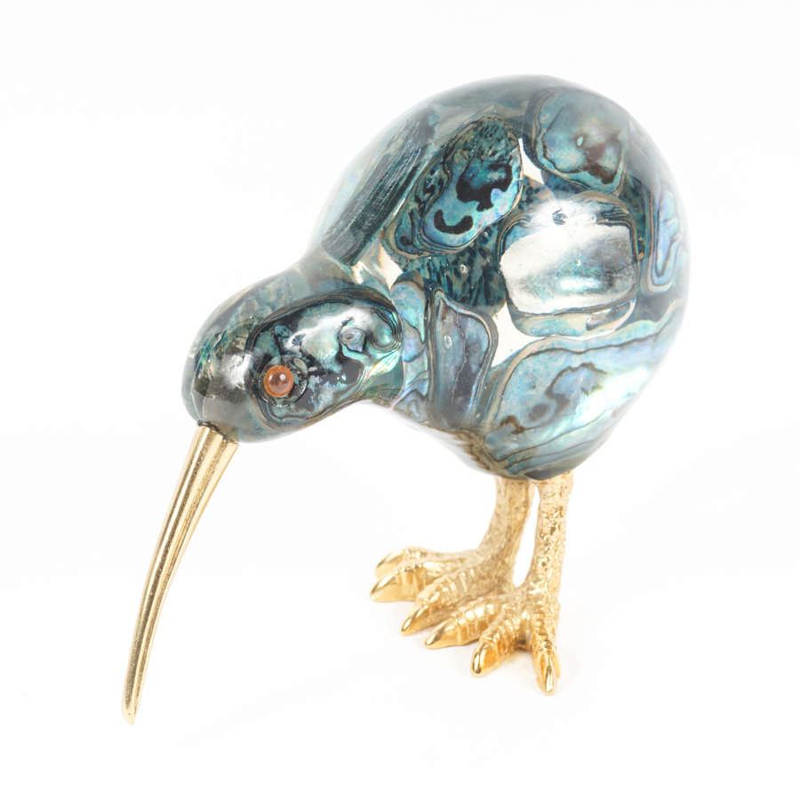 Art Glass Kiwi Bird with Gold Tone Beak and Feet