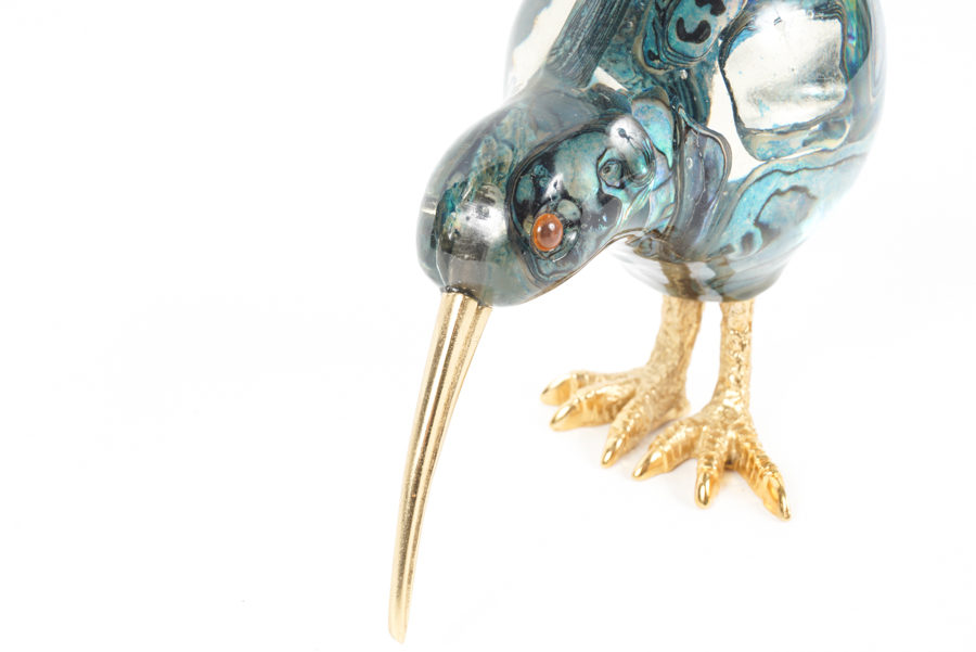 Art Glass Kiwi Bird with Gold Tone Beak and Feet
