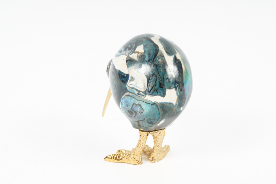 Art Glass Kiwi Bird with Gold Tone Beak and Feet