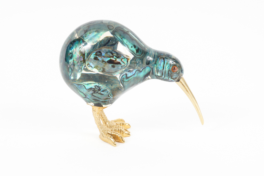 Art Glass Kiwi Bird with Gold Tone Beak and Feet